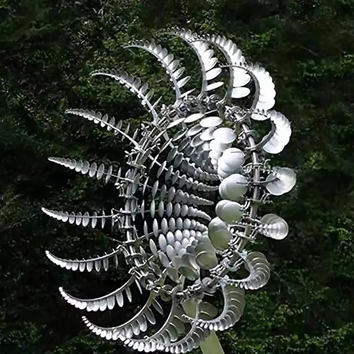 Mulino a vento in metallo unico e magico 3D in acciaio inox, facile da installare, scultura cinetica alimentata dal vento, con paletto da giardino in metallo, decorazione da giardino
