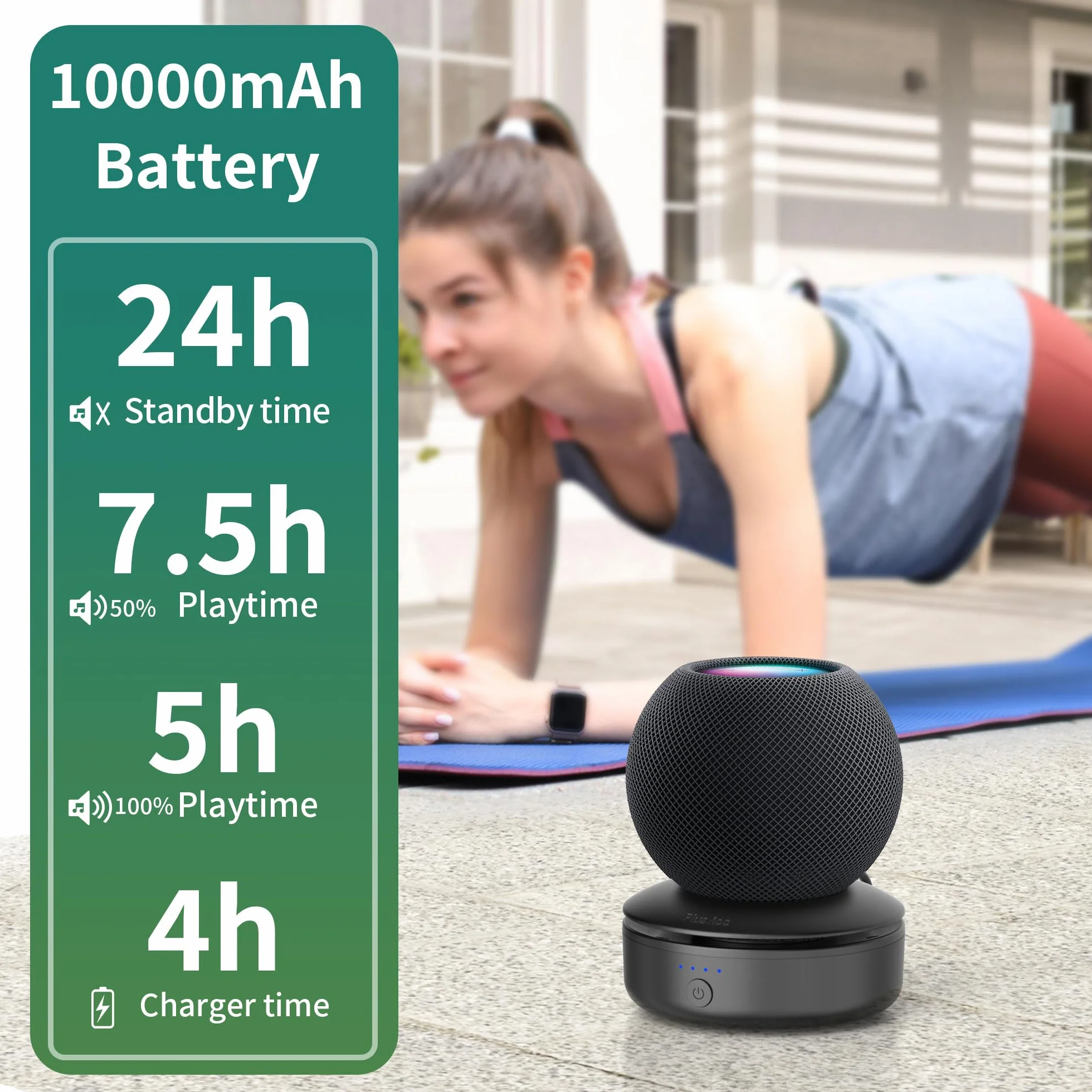 Base batteria compatibile con HomePod Mini PlusAcc ricaricabile 10 ore riproduzione Nero