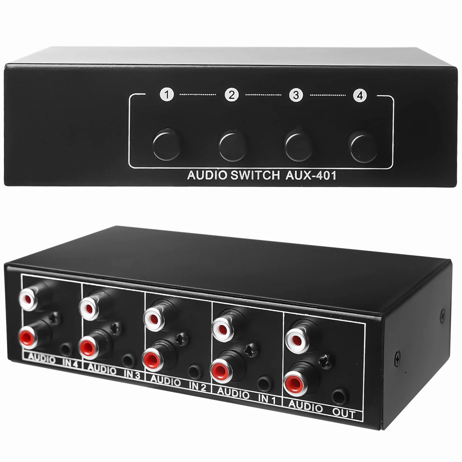 Aux Audio Switcher 4 in 1 Out Audio Video Splitter Stereo Audio Selector 3,5 Mm Aux + RCA L/R
