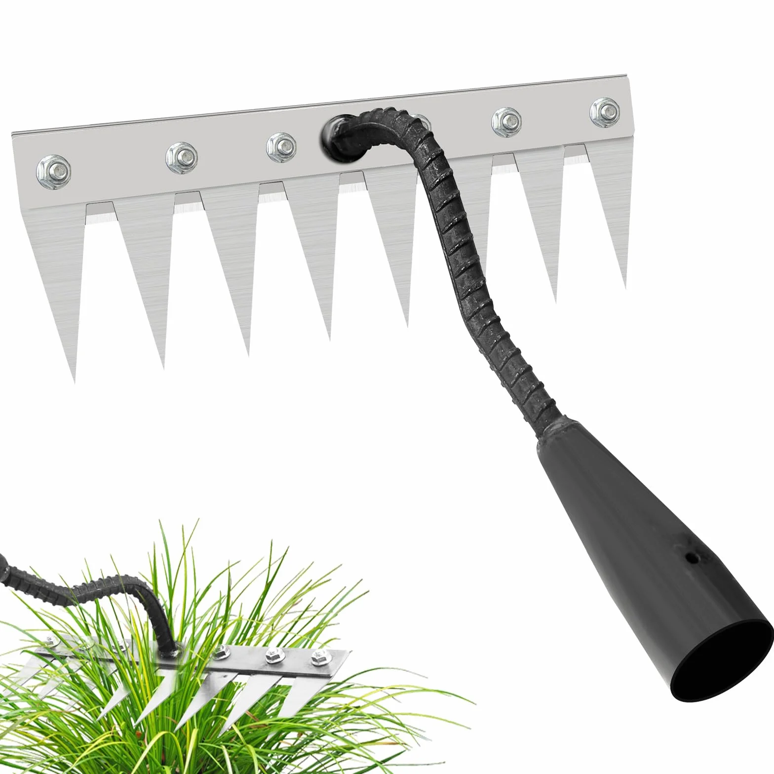 8 Denti Rastrello Per Diserbo,Rastrello Multifunzione Elimina Erbacce,Rastrello Da Giardino In Acciaio Al Carbonio,Sarchiatore per Erbacce Manuale per prato,cortile e fattoria(senza bastone)senza