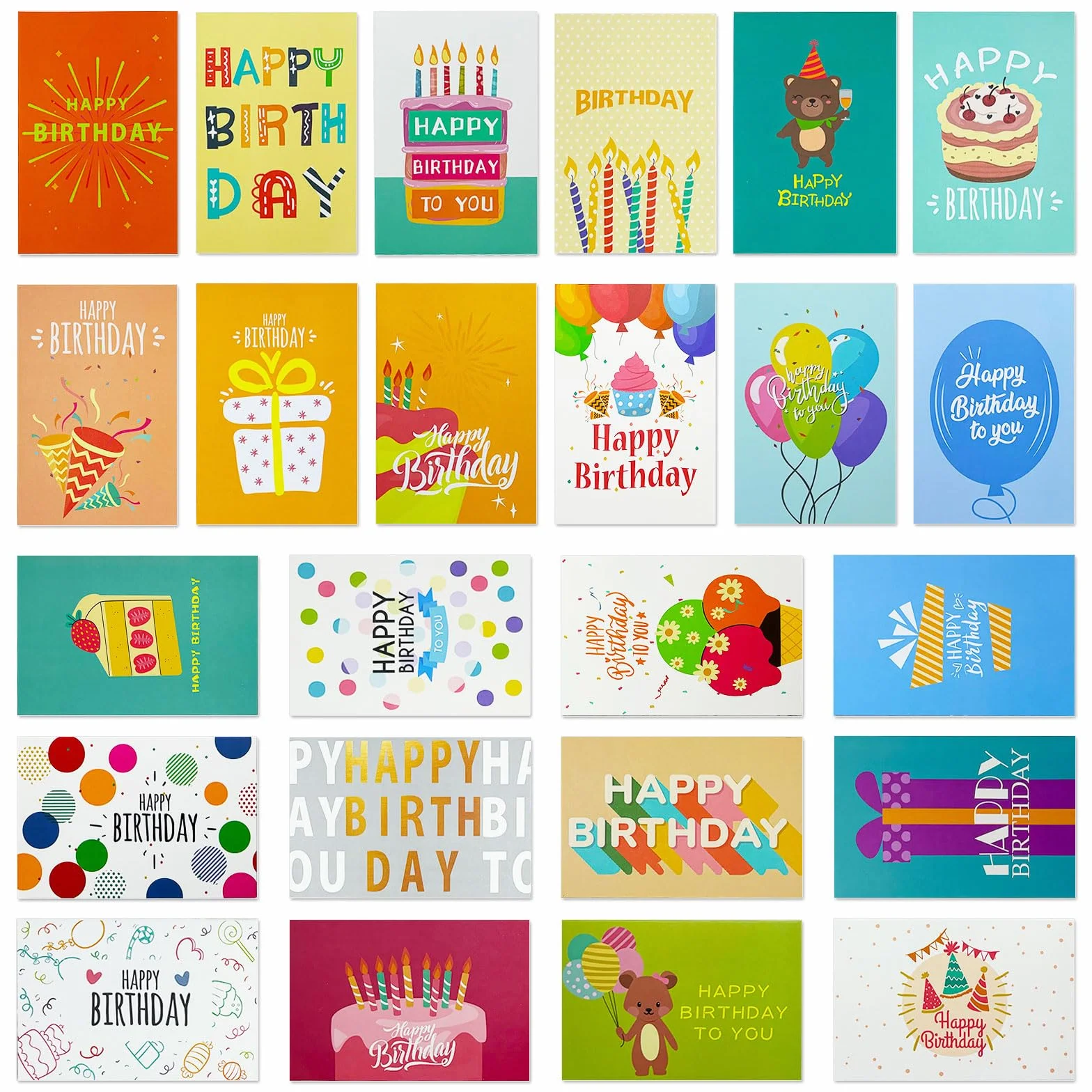 Biglietti di Auguri Compleanno 24 Pezzi con Buste e Adesivi per Uomini Donne Bambini