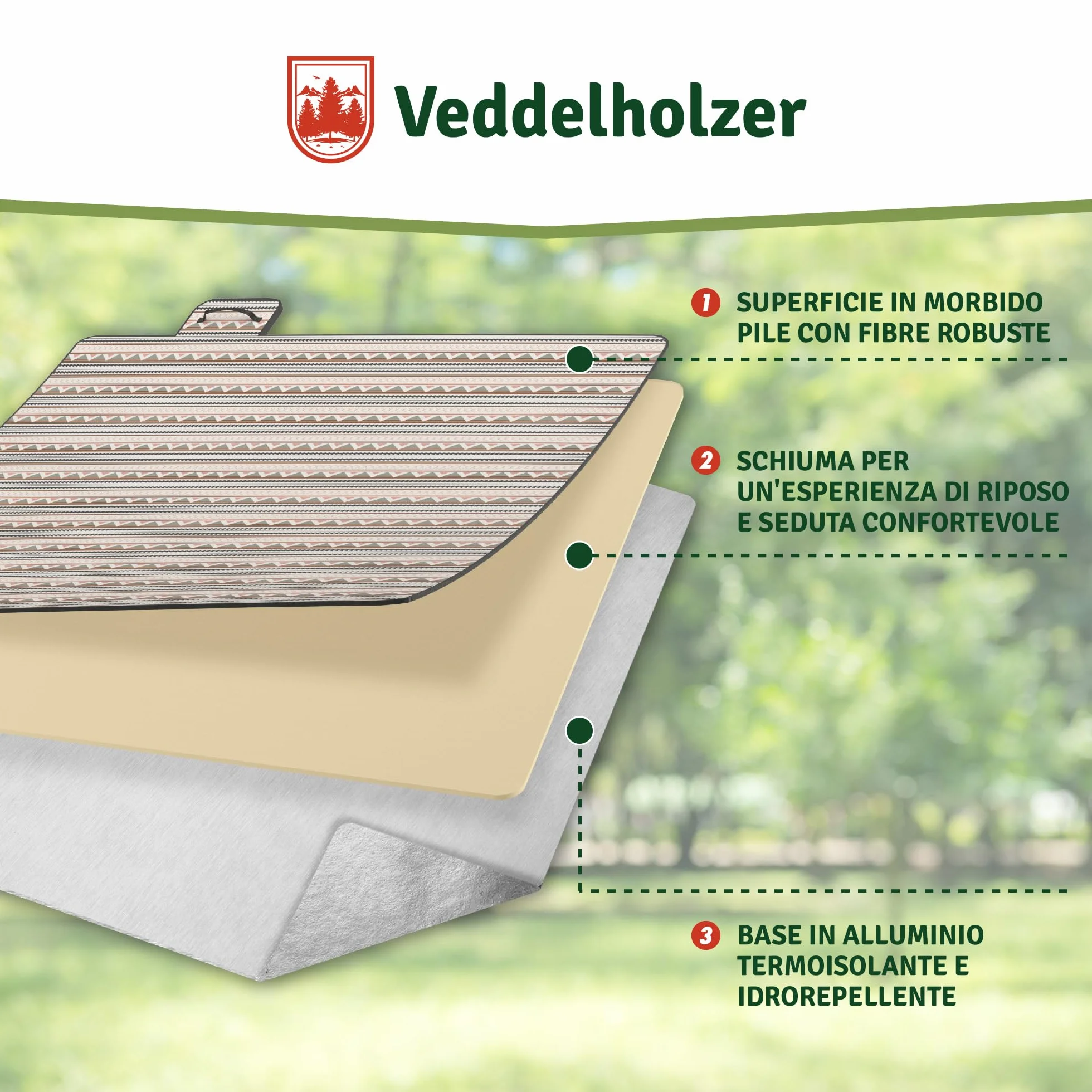 Coperta da picnic Boho impermeabile 200 x 200 cm Veddelholzer XXL isolata e imbottita