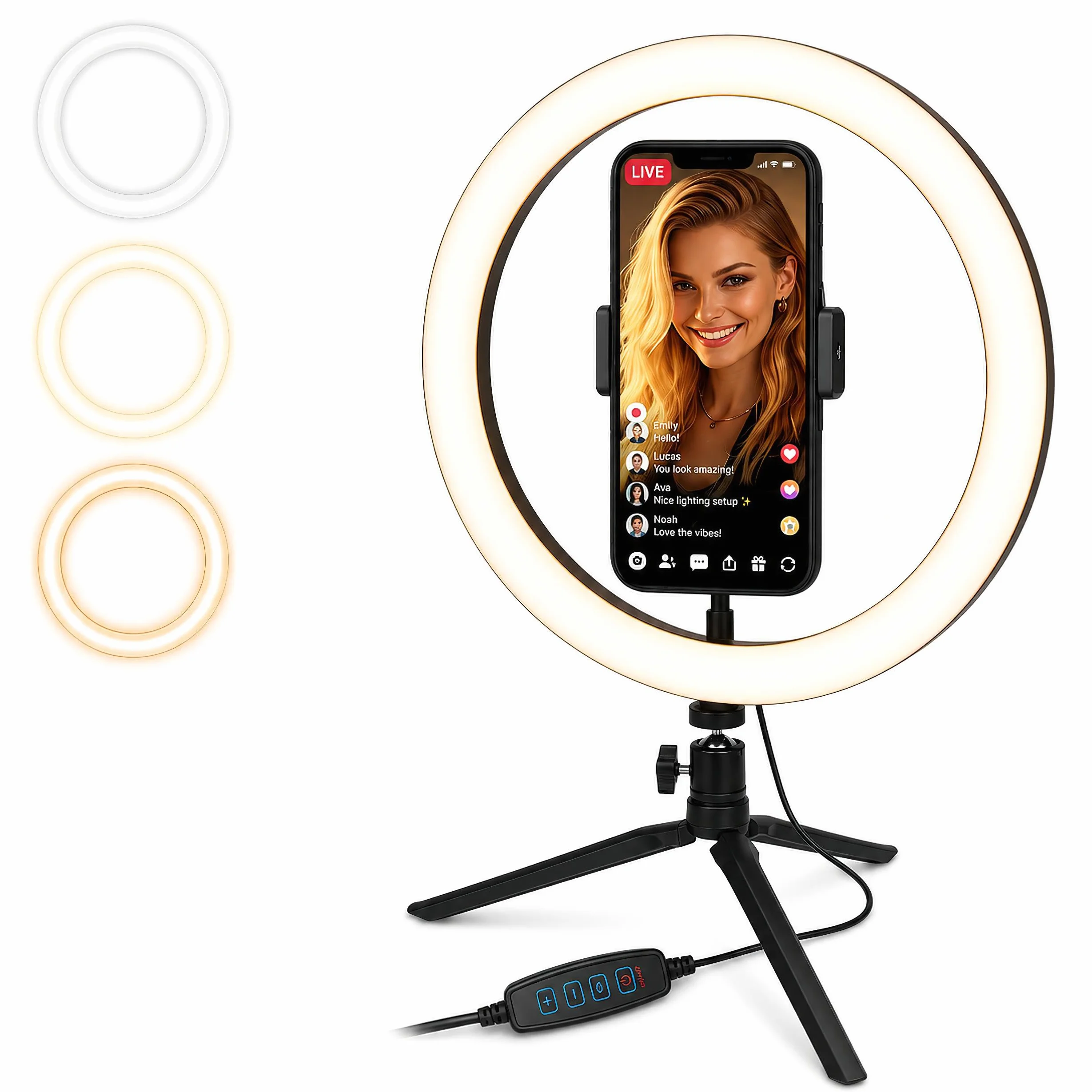 Lampada ad Anello LED 12" 30cm Regolabile per Selfie Video Foto Treppiede 3 Modalità Illuminazione