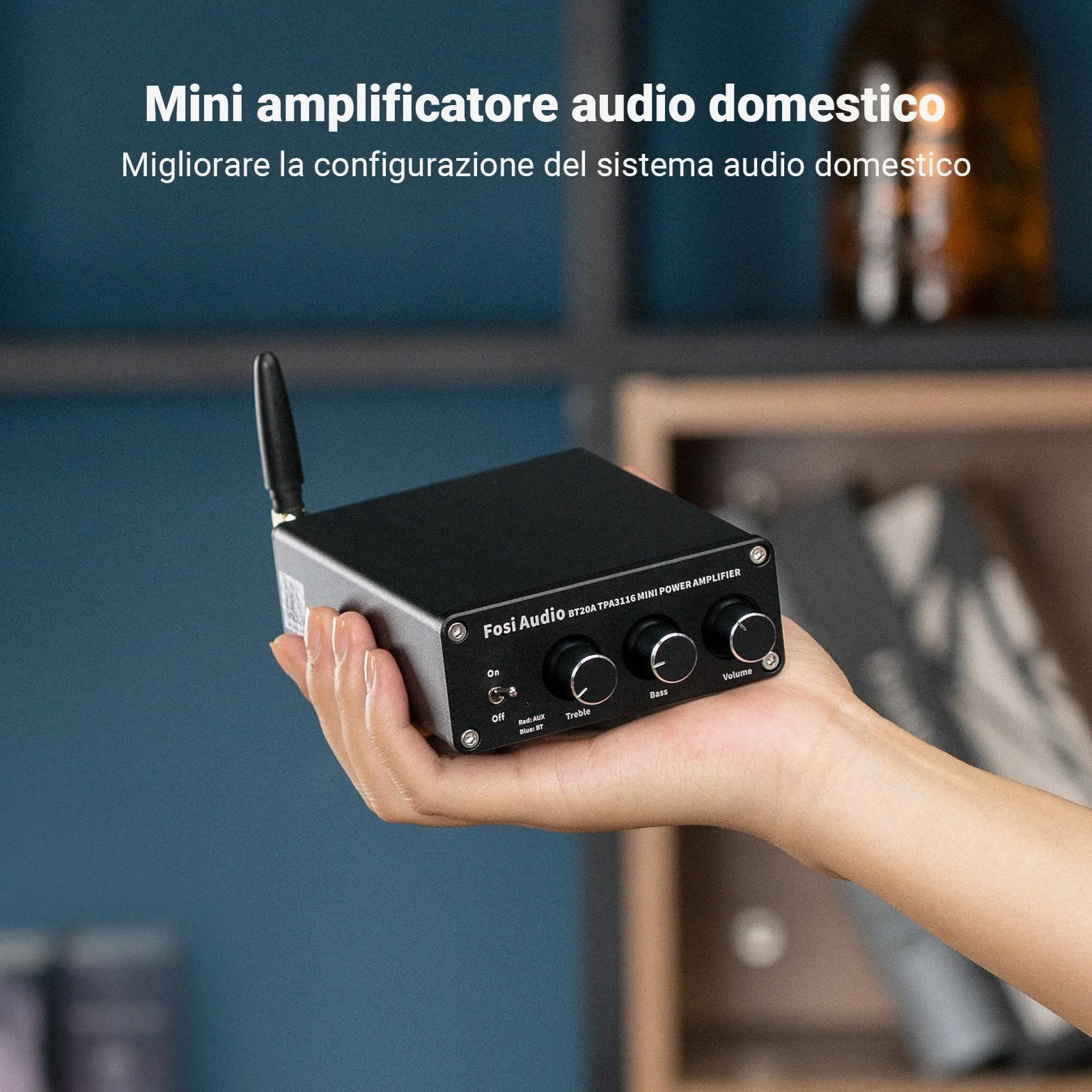 Fosi Audio BT20A Amplificatore Bluetooth 5.0, TPA3116 100Wx2 HiFi Stereo, Mini Amplificatore Classe D 2.0 Canali per Altoparlanti Passivi