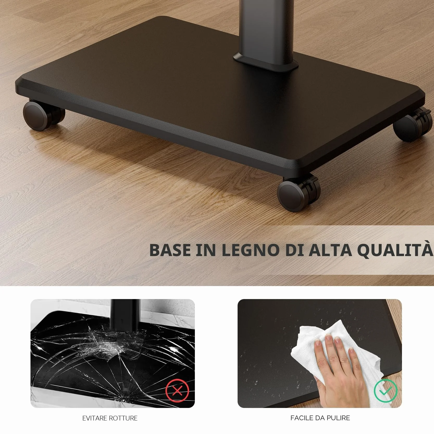 AX WABER Supporto TV da Pavimento Mobile con Ruote per TV 27-65 Pollici VESA 400x400 40 kg