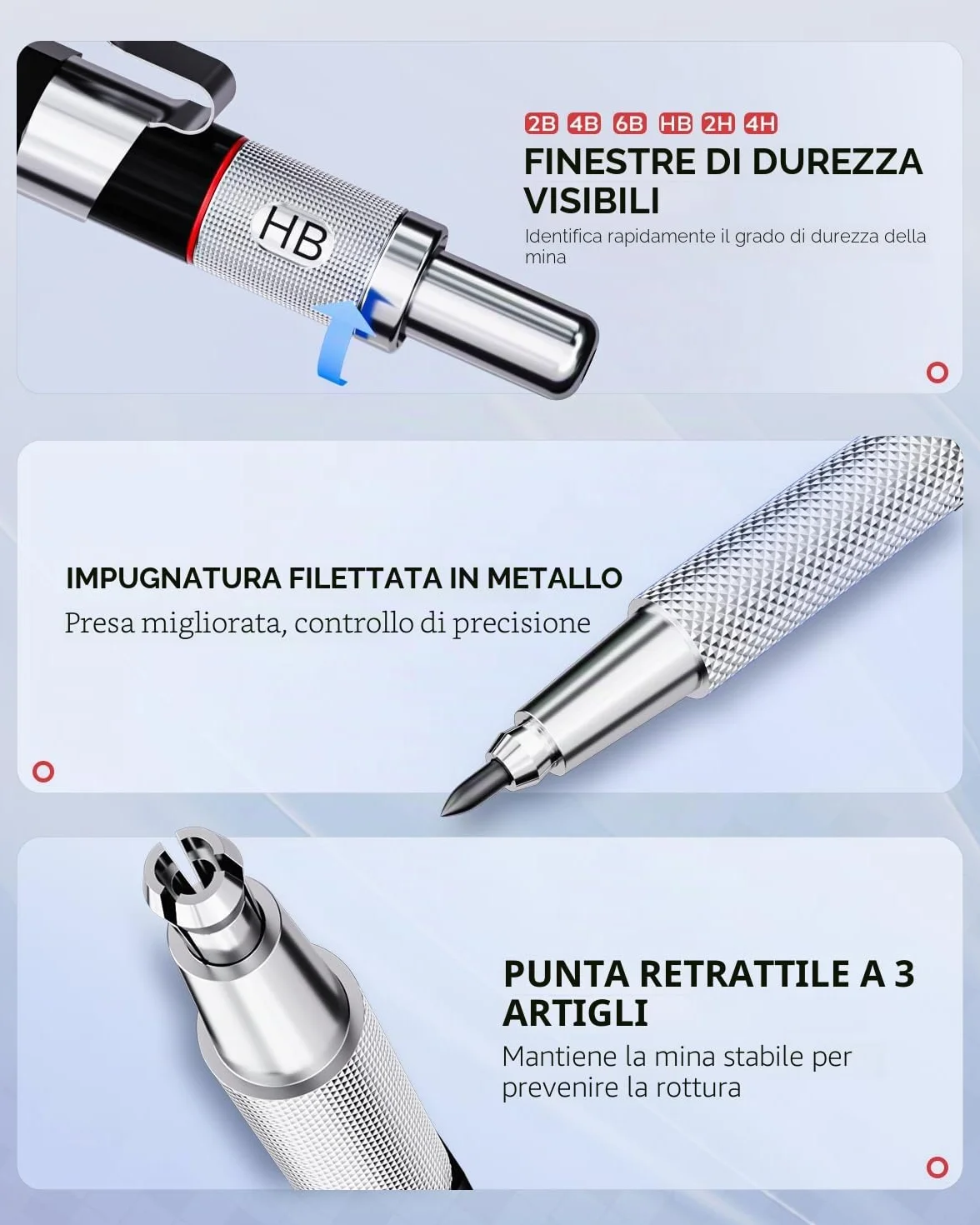 Nicpro 37 pezzi portaminas, matite da disegno metallo 0,3 0,5 0,7 0,9 mm e 2 mm, 6B 4B 2B HB 2H 4H, custodia con 23 ricariche