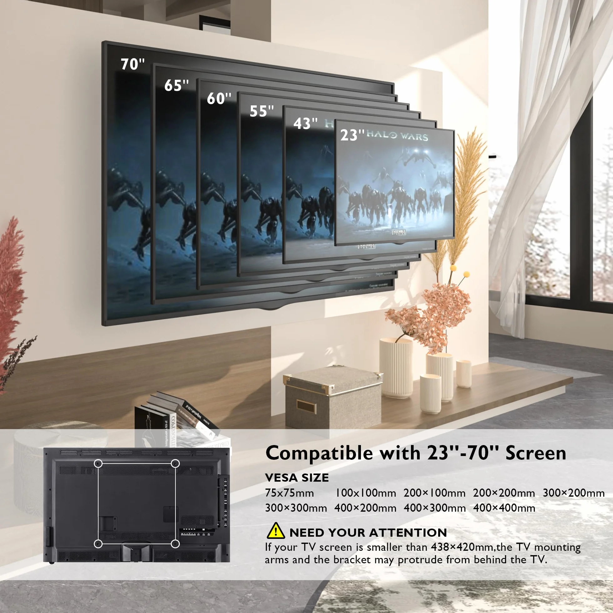 BONTEC Supporto TV Parete Inclinazione Girevole Doppio Braccio 23-70 inch 45kg VESA 400x400mm
