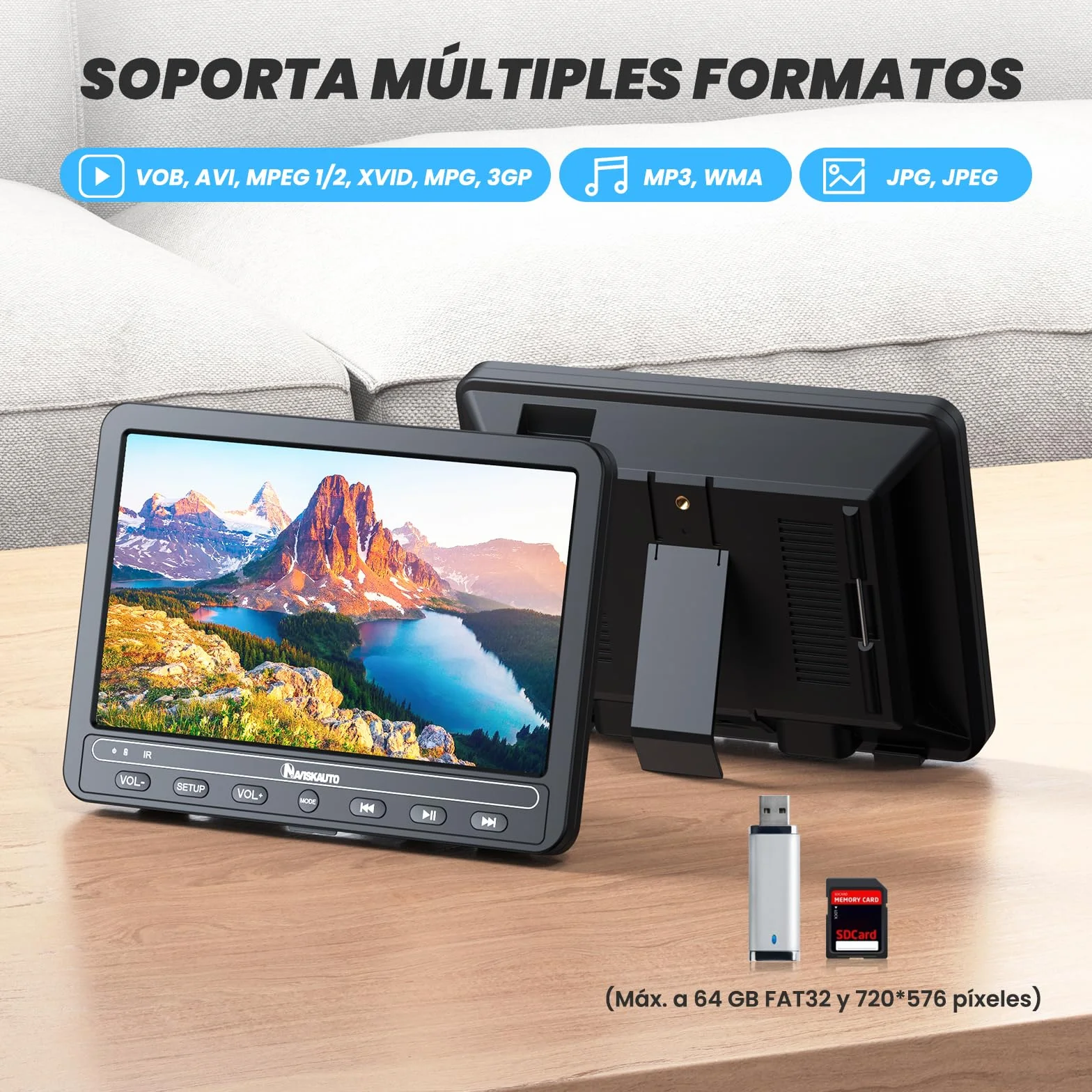 NAVISKAUTO 2 DVD portatile auto per poggiatesta lettore DVD bambini 5 ore batteria ricaricabile SD USB 2 telecomandi
