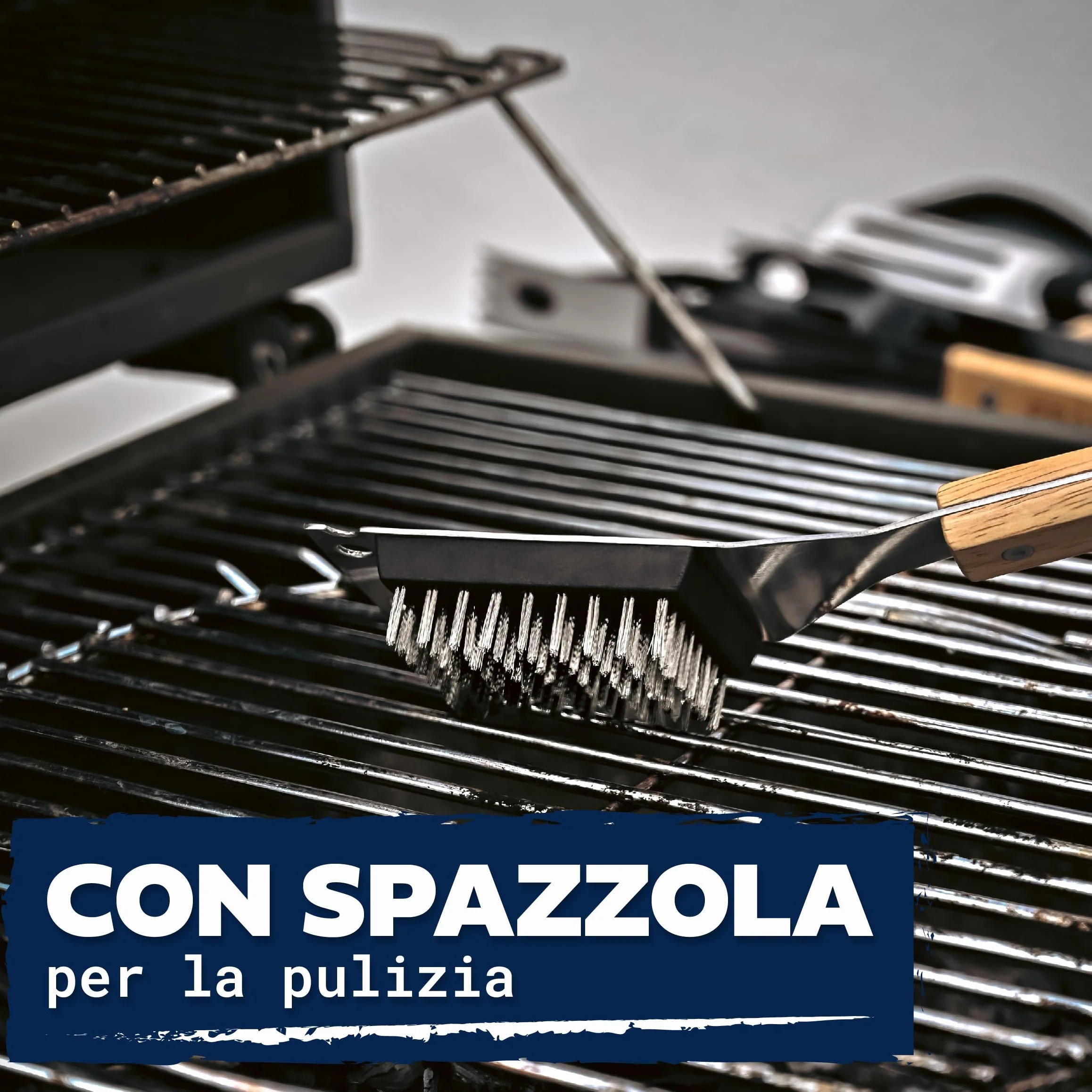 Praknu Set di Utensili da Barbecue 𝗲𝘀𝘀𝗲𝗻𝘇𝗶𝗮𝗹𝗶 in Acciaio e Legno - 4 pezzi - Resistente al calore e antiruggine - Con pratica borsa per il trasporto