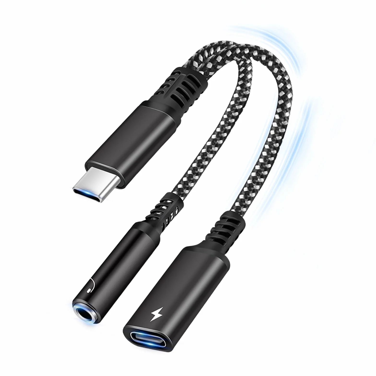 Adattatore per Cuffie USB C 2 in 1 Jack 3,5mm PD 60W Ricarica Rapida Audio AUX Hi-Res