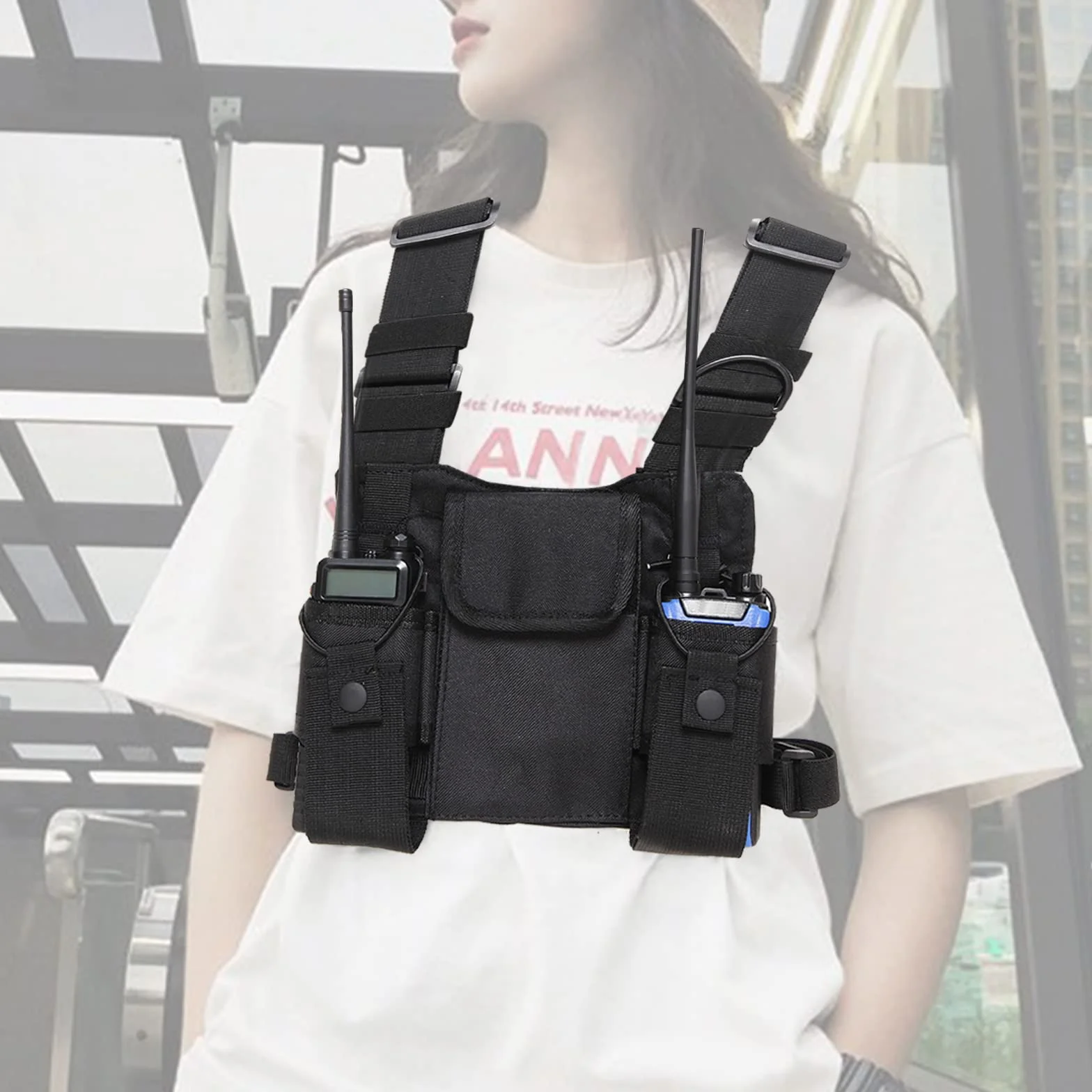 GAESHOW Walkie-Talkie Borsa a Tracolla Regolabile, Chest Pack Universale Mani Libere per Radio