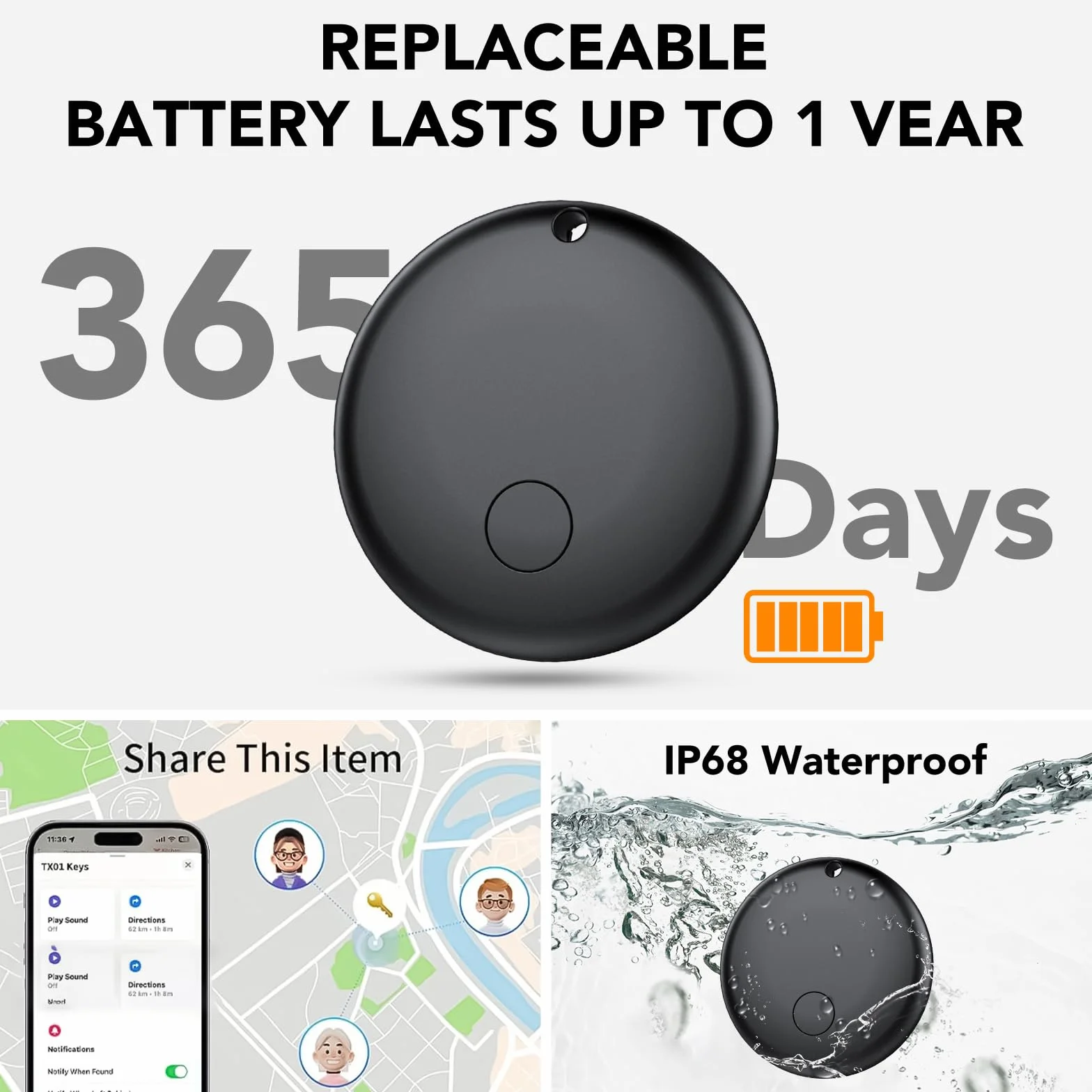 Android Smart Tag Tracker con Google Find Hub IP68 Impermeabile Bluetooth Localizzatore Custodia Protettiva 4 Nero