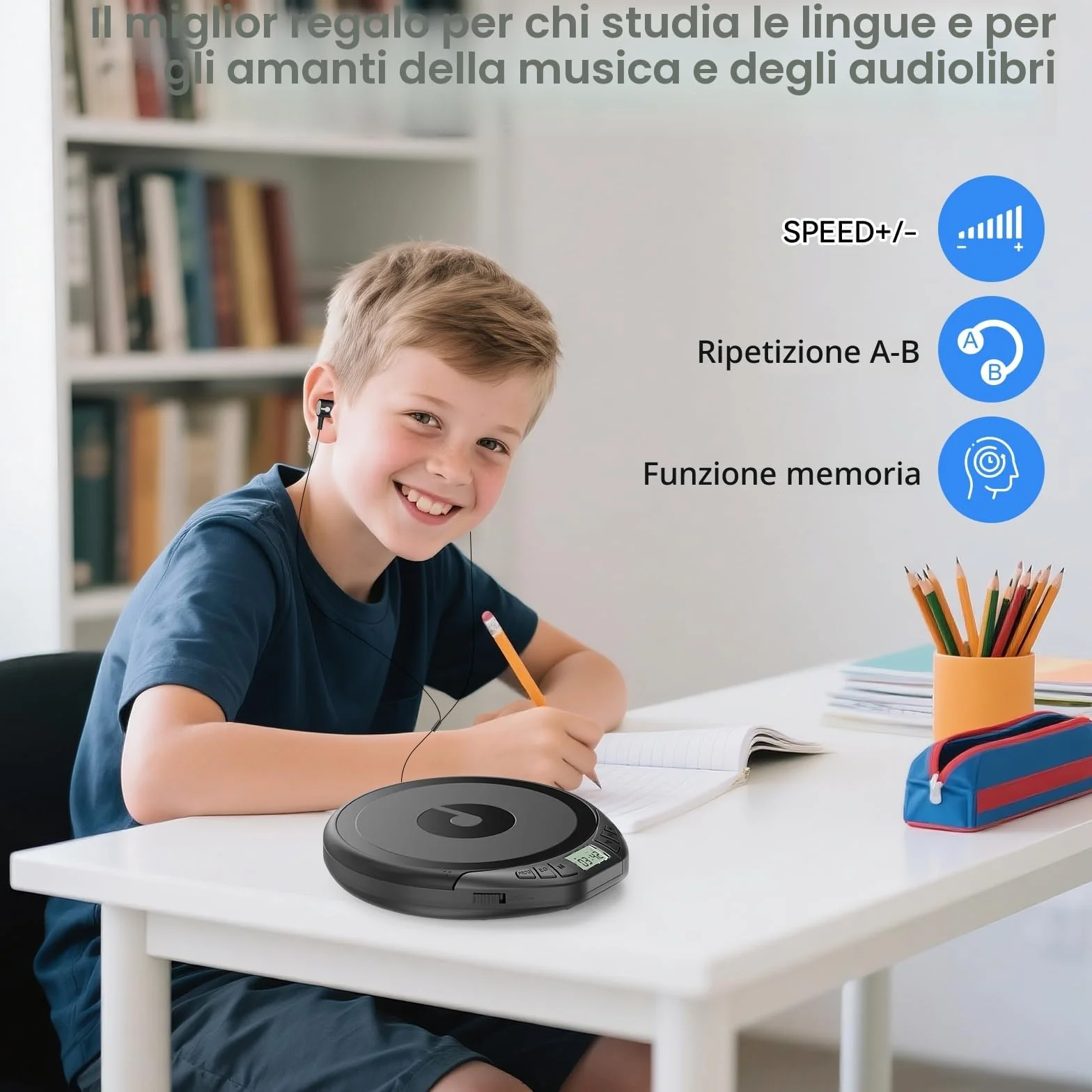 Lettore CD Portatile HiFi con Cuffie Display LCD Anti-Skip