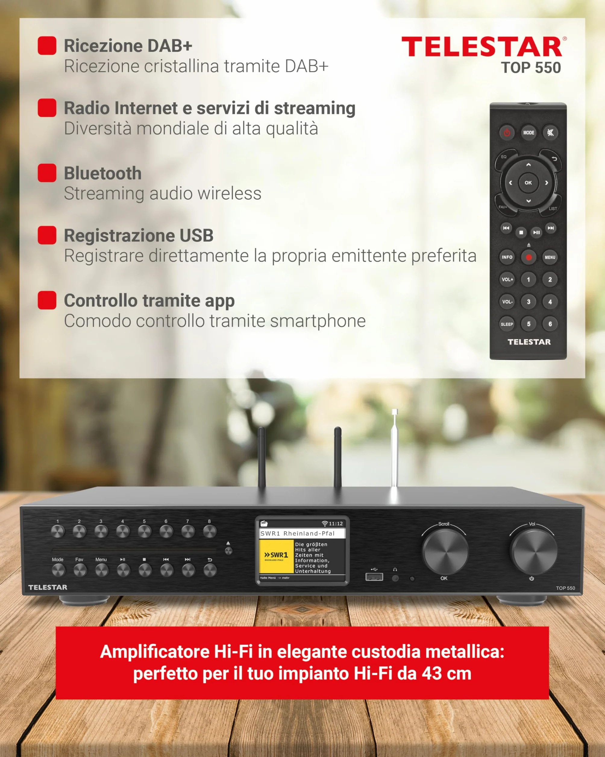 TELESTAR TOP 550 Sistema Hi-Fi con amplificatore e lettore CD 43 cm 2×30 W Radio Internet DAB+ Bluetooth Nero