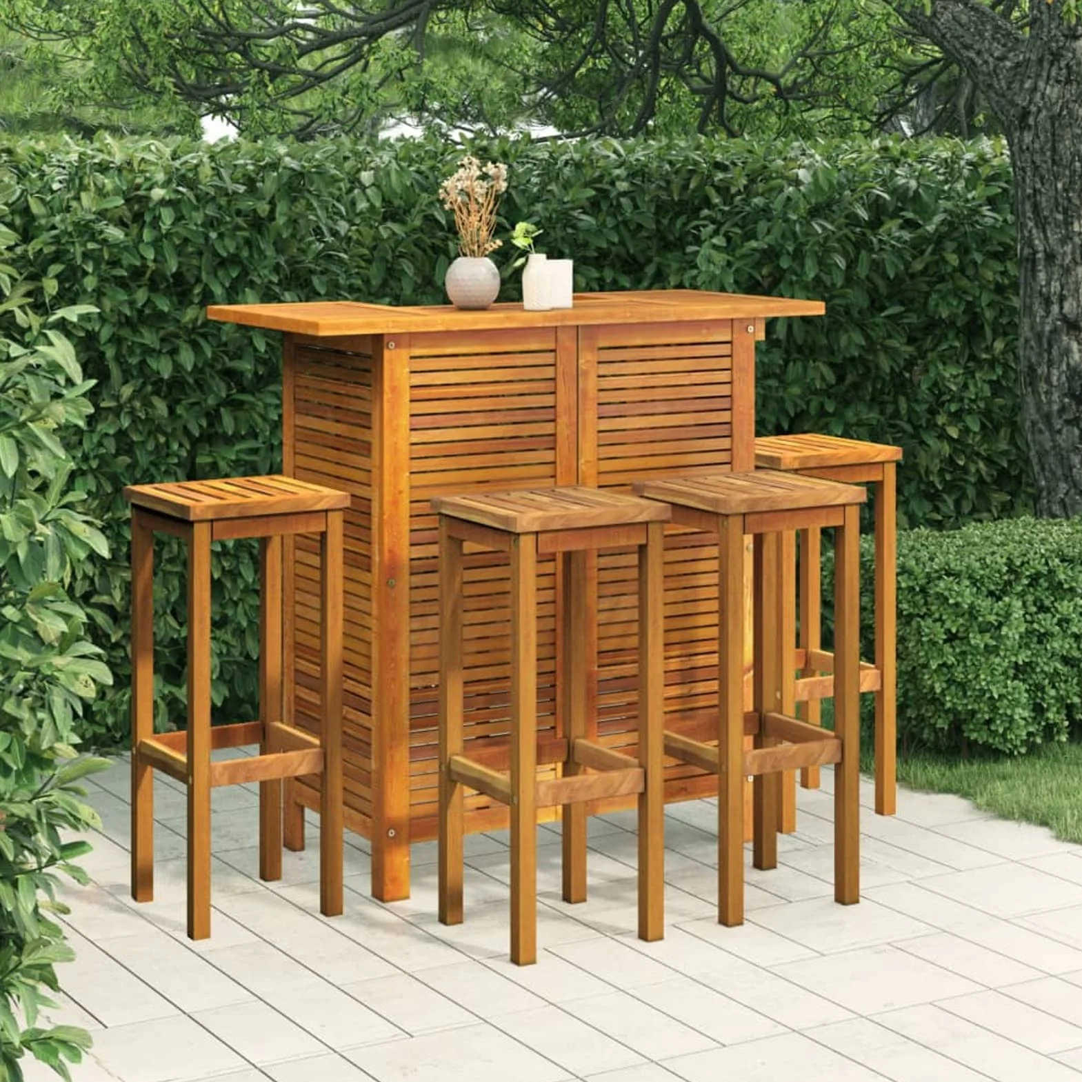 Rantry Set da Bar per Giardino 5 pz in Legno Massello di Acacia,Mobile Mobili da Giardino, Decorazione da Giardino, Tavolo e Sedie da Giardino Esterno Set, Set da Pranzo da Giardino Set