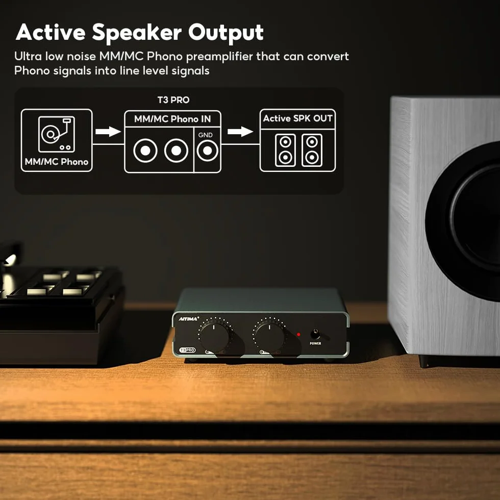 AIYIMA T3PRO MM MC RIAA Preamplificatore Fono per Giradischi Vinile con Regolazione Guadagno e Volume