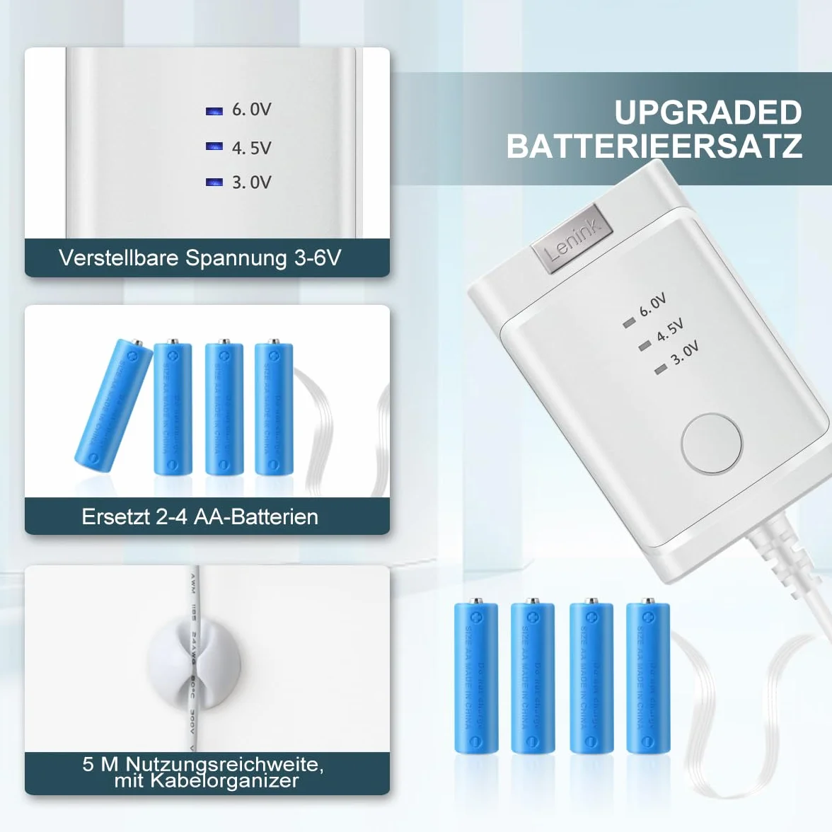 Alimentatore per batterie 2-4 AA 3-6 V per stazione meteorologica campanello senza fili sveglia luce LED