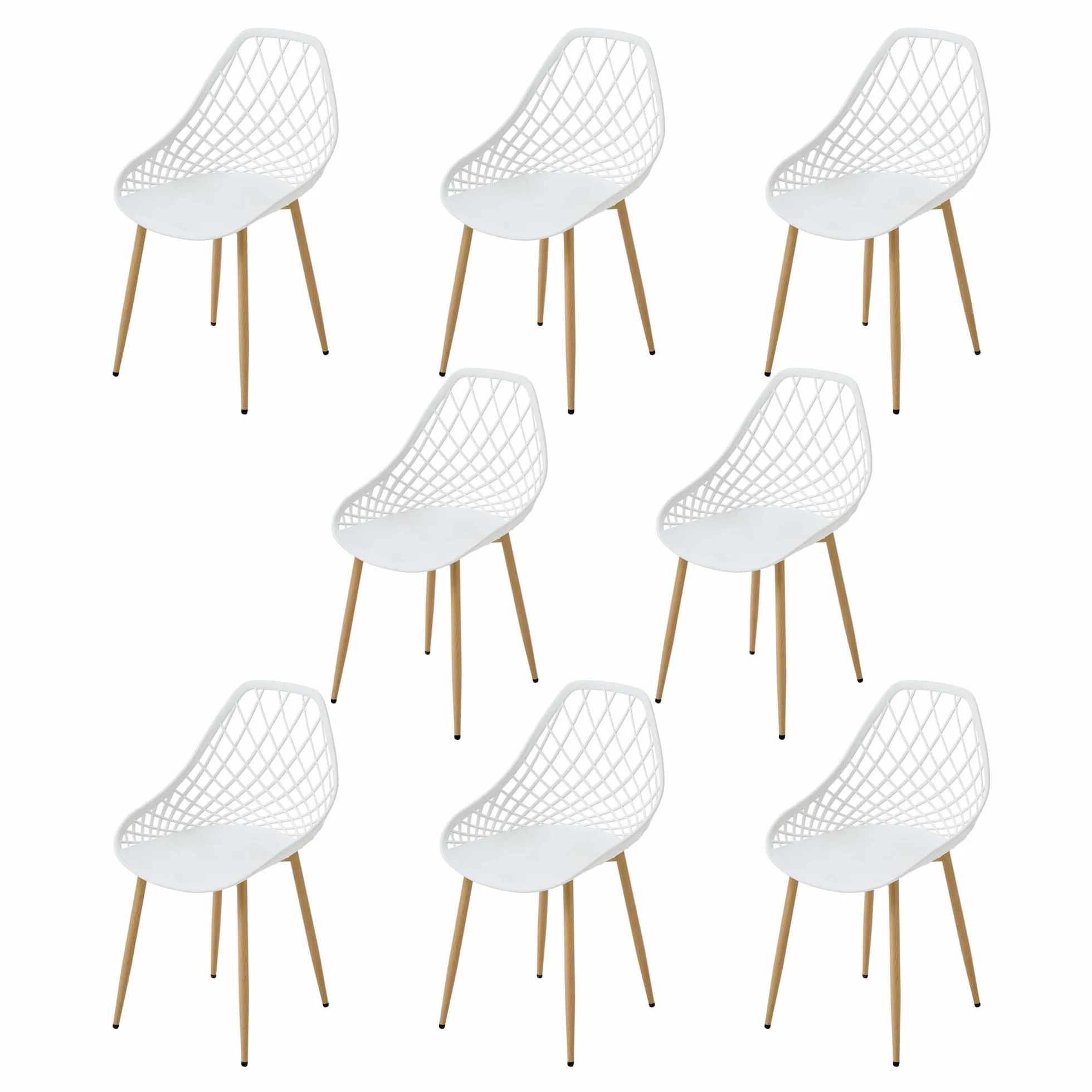 Set di 8 sedie da bistrot da giardino con seduta in polipropilene, struttura in metallo, sedie da conversazione per esterni, per balcone, prato e bordo piscina, colore: bianco