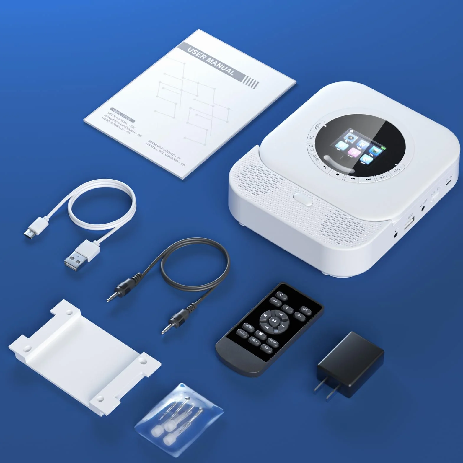 Arafuna Lettore CD Portatile Bluetooth con Altoparlanti HiFi, Radio, Display LED (Bianco)