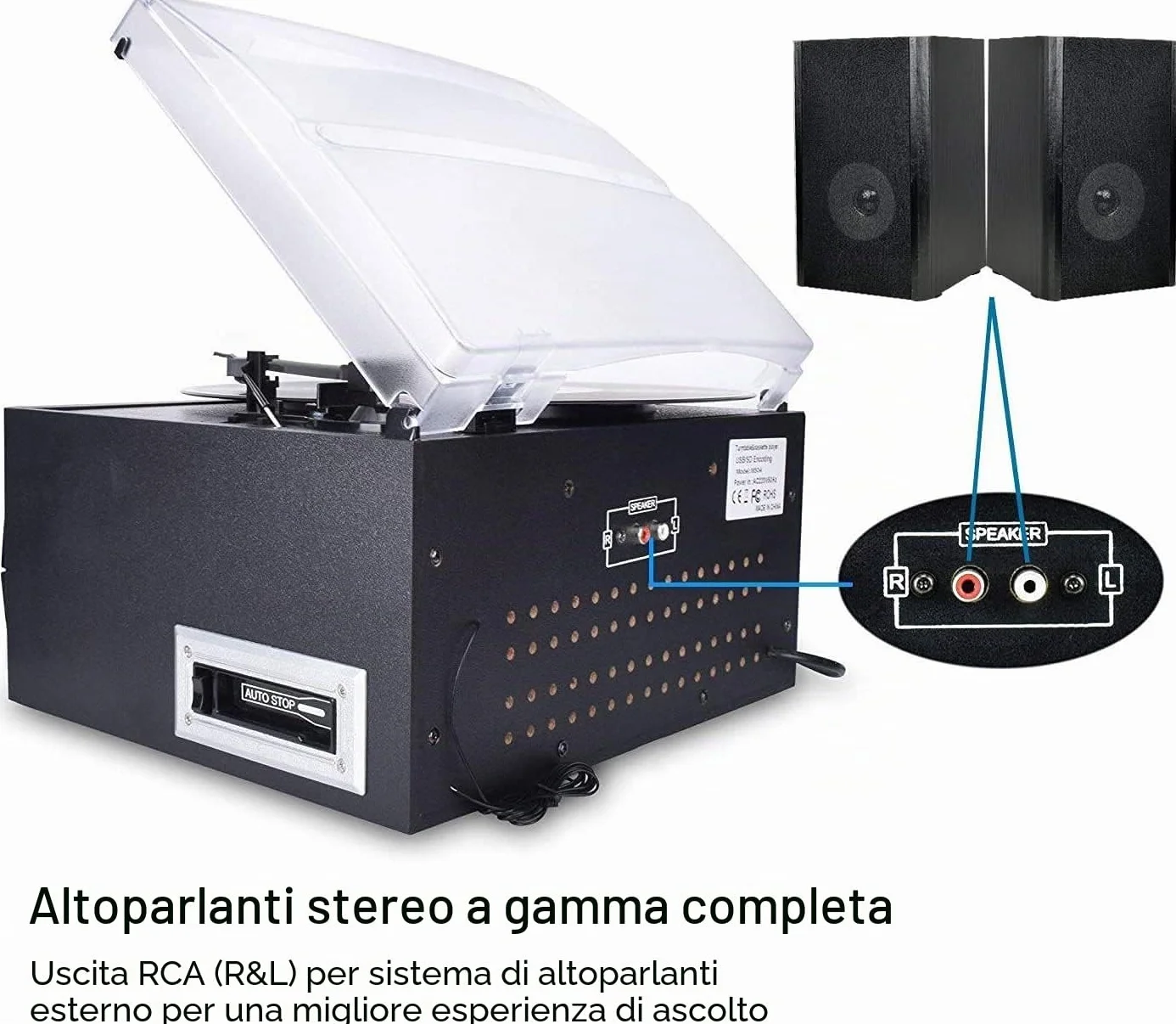 Giradischi Bluetooth DigitNow per CD Cassette Radio AM/FM con Altoparlanti Stereo