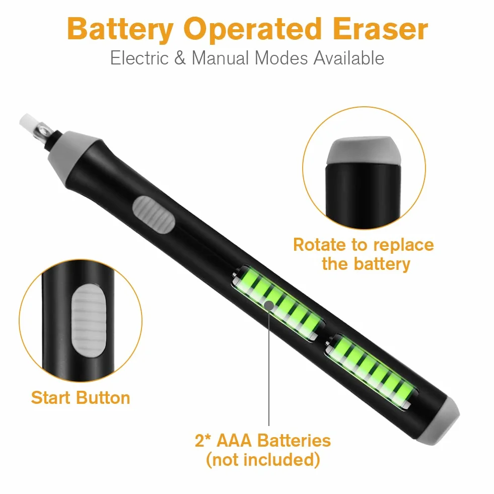 OFFCUP Gomma Elettrica Penna a Batteria Portatile Automatica con 22 Ricariche per Disegno Schizzi Appunti Nero