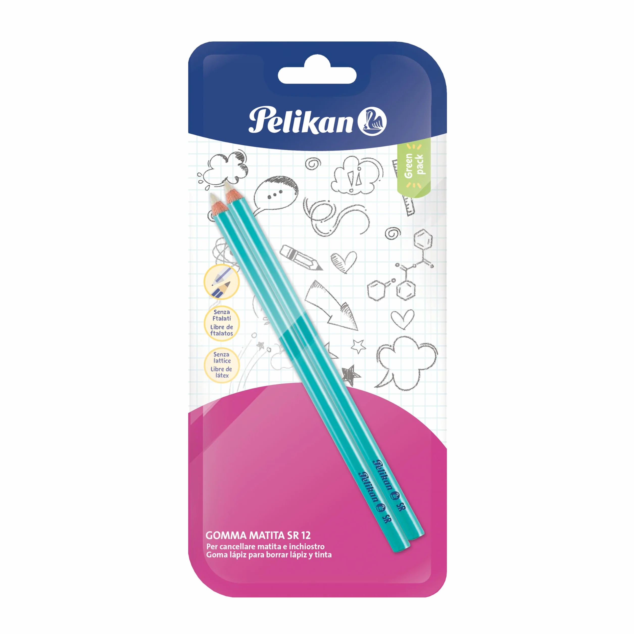 Pelikan SR 12 Gomma da Cancellare Bianca 2 Pezzi per Disegno Tecnico e Scolastico