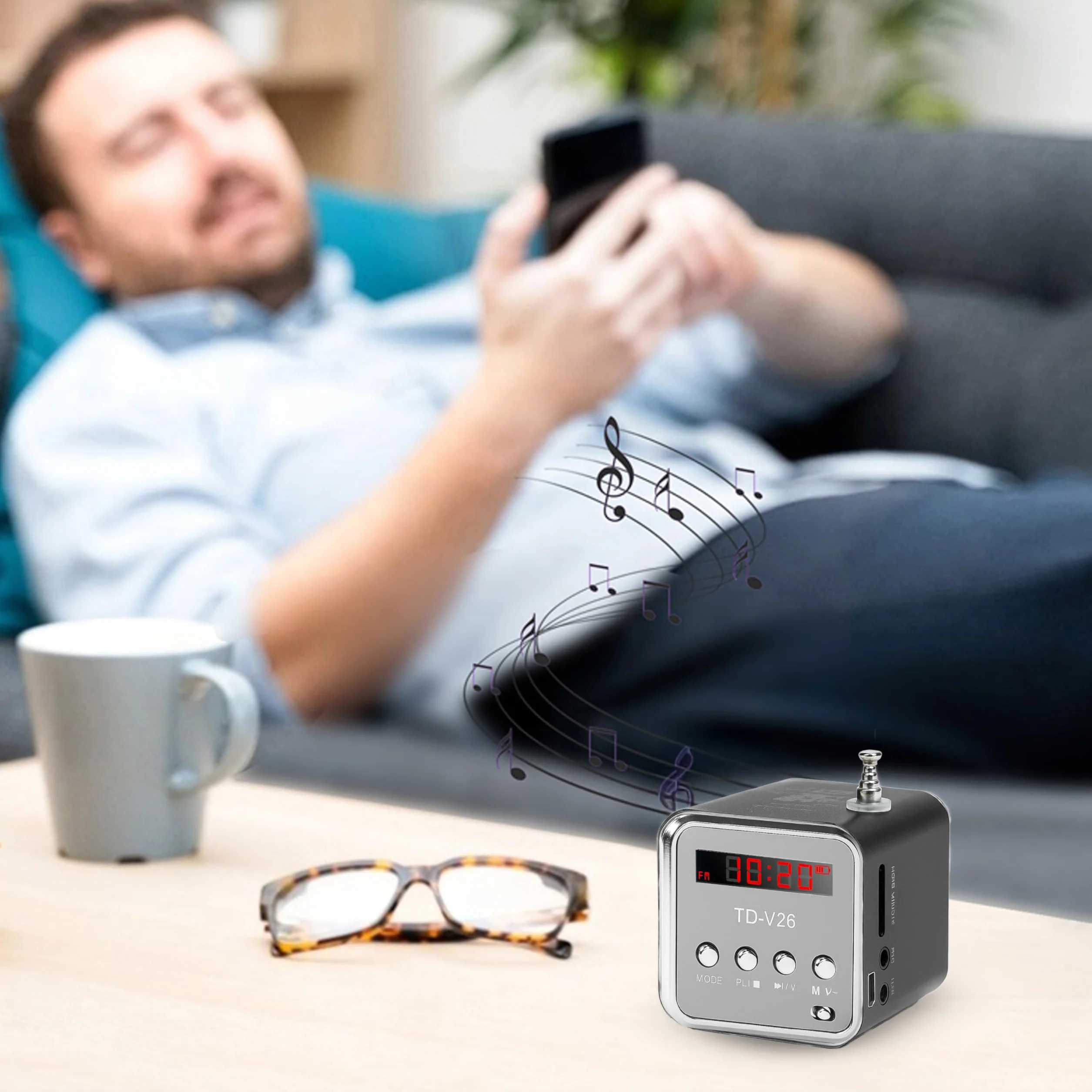 Retoo Radio Portatile FM 3W 45dB Micro SD TF Altoparlante Digitale MP3 USB Nero-Grigio