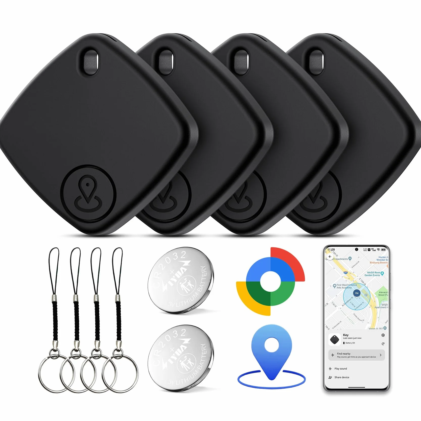 Smart Tracker Bluetooth 4 Pezzi IP67 Impermeabile Compatibile con Google Find Hub per Chiavi Bagagli Valigie (nero)