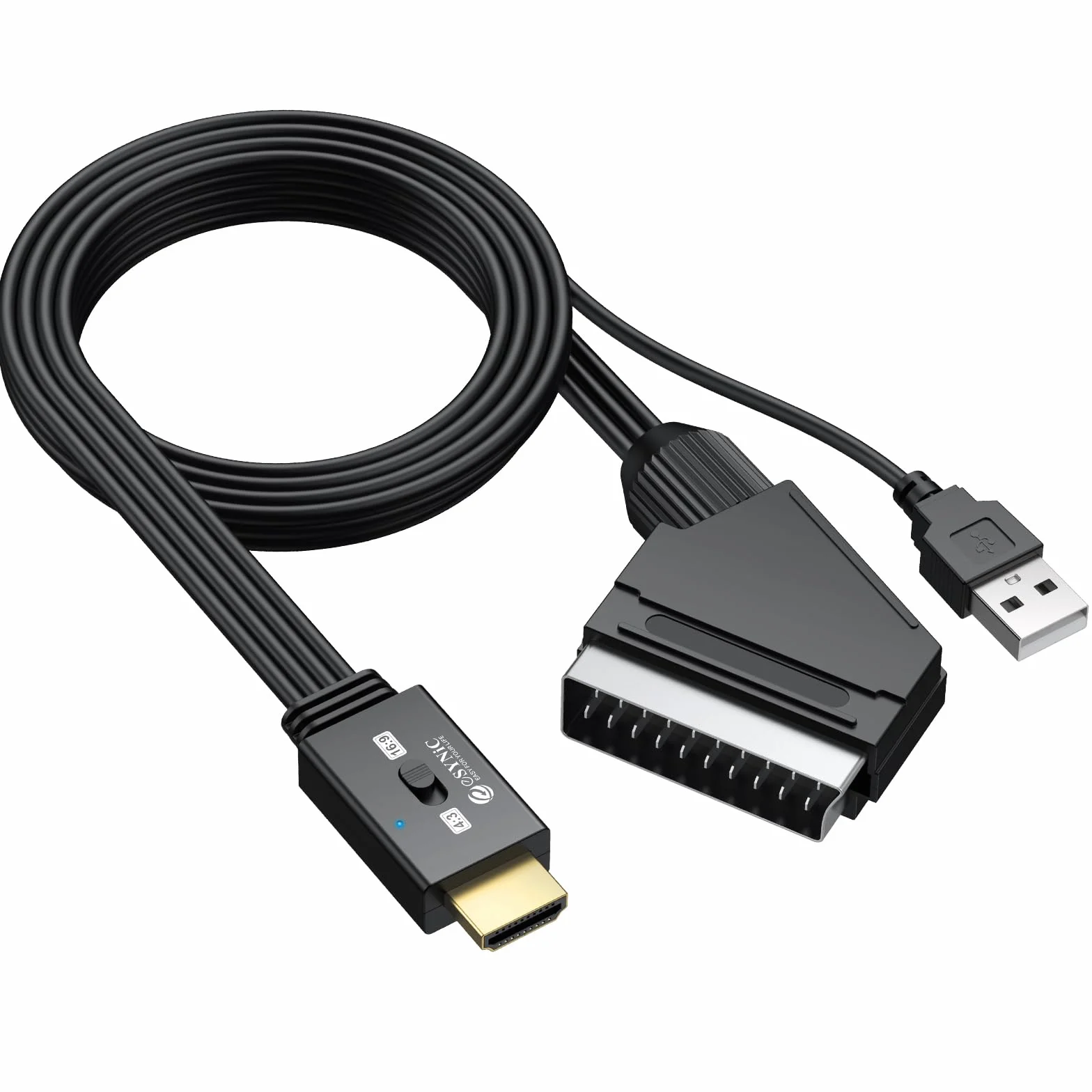 eSynic Convertitore SCART a HDMI 1080P con Cavo Integrato 1.5m Adattatore Video Audio per TV Monitor