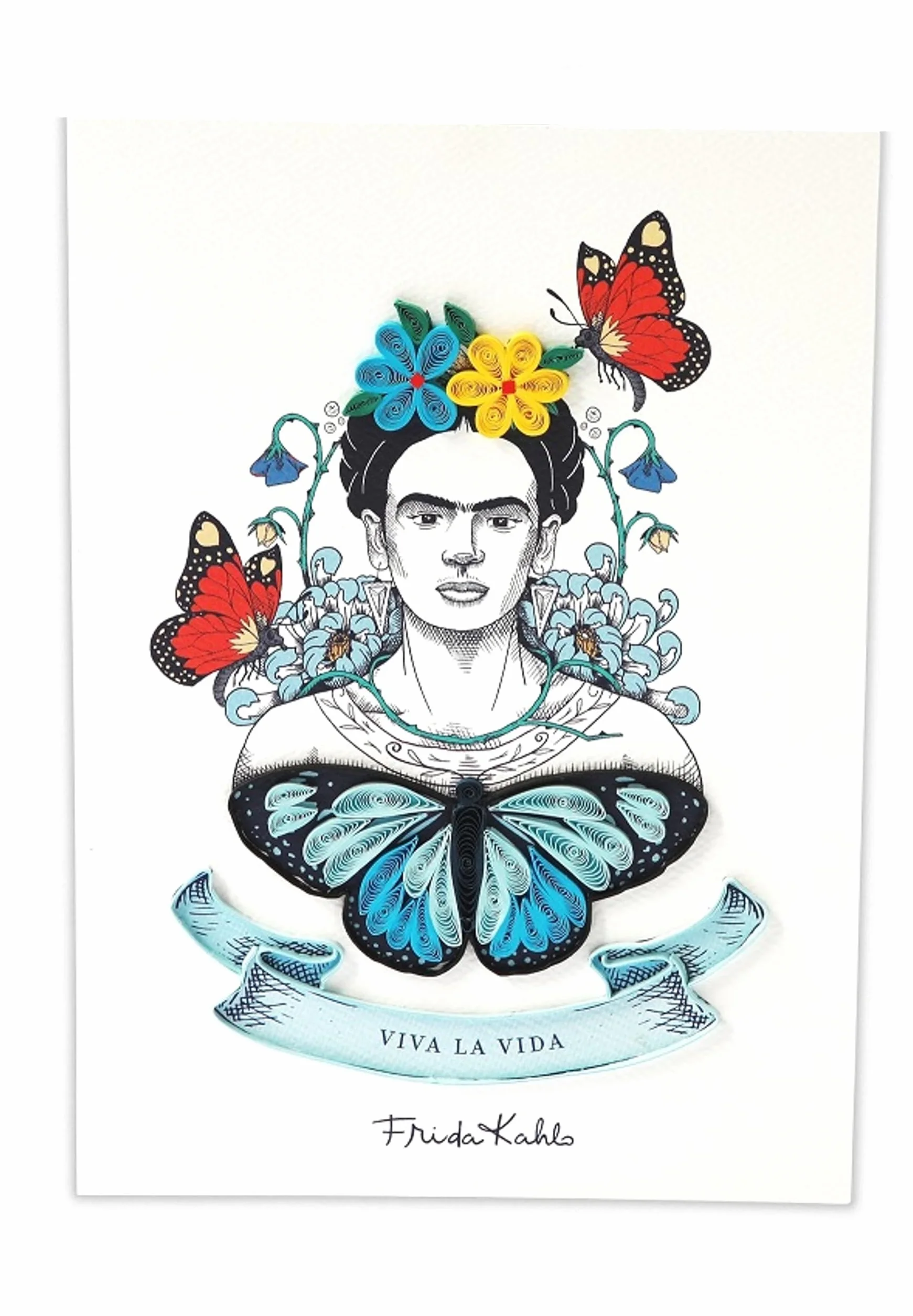 Frida Kahlo Butterflies Quilling Biglietto regalo Filigrana compleanno ricorrenze con busta