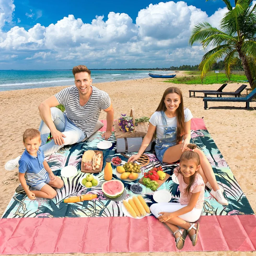 Coperta da Spiaggia Impermeabile 280x300 cm Telo Anti Sabbia con Picchetti Leggera Portatile