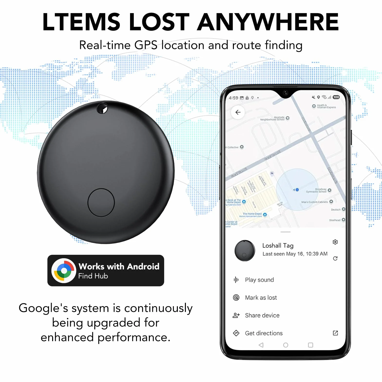 Android Smart Tag Tracker con Google Find Hub IP68 Impermeabile Bluetooth Localizzatore Custodia Protettiva 4 Nero