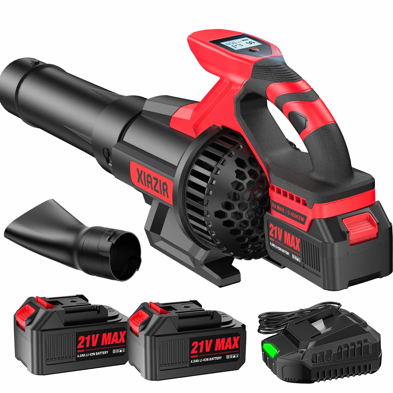 Soffiatore Senza Fili con Display LCD, 3 Velocità, 2×4.0Ah Batterie e Caricabatterie Veloce, Soffiatore Elettrico Leggero per Cura del Giardino, Vialetto, Foglie, Polvere e Neve