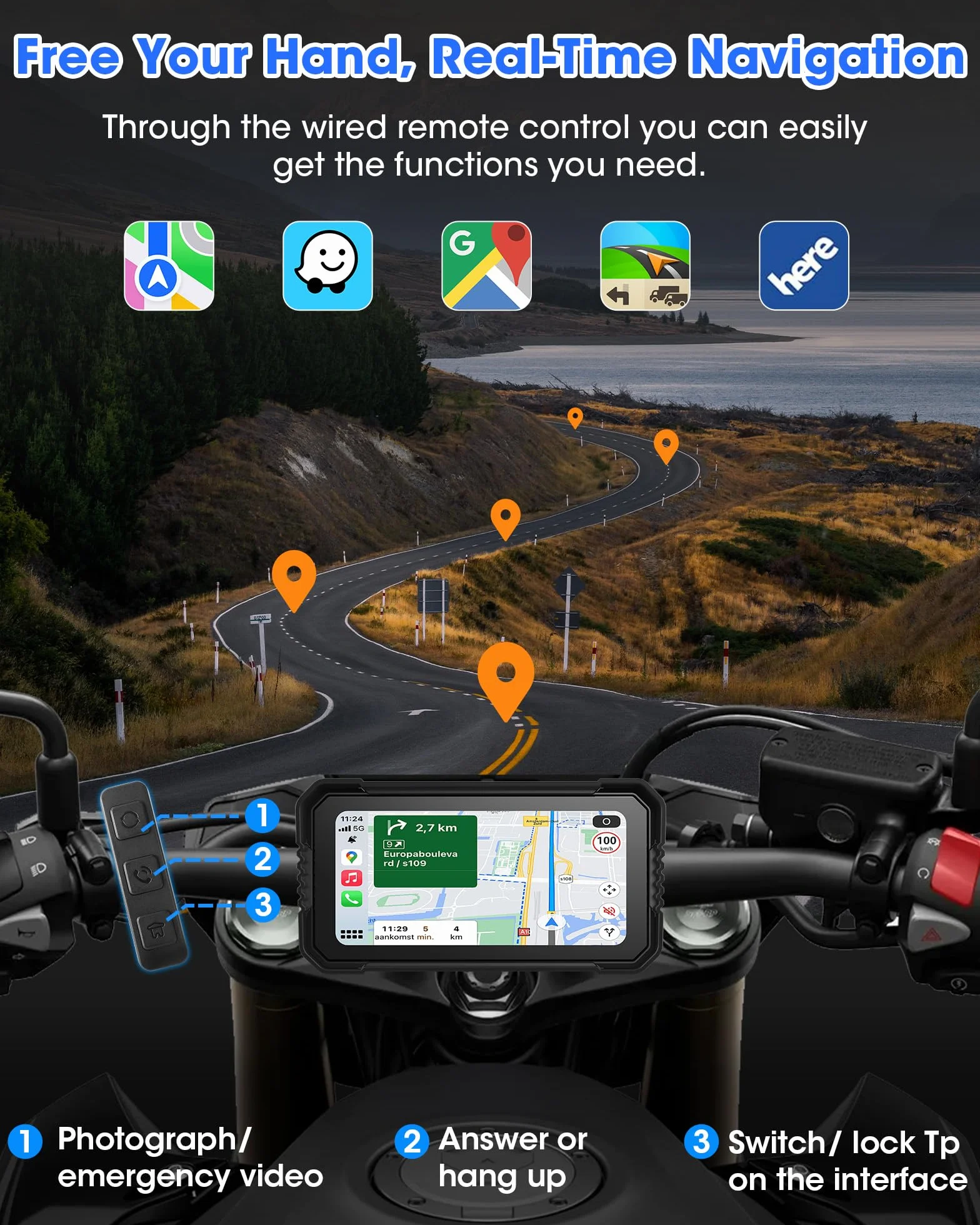 Navigatore Moto con CarPlay Android Auto 4K 6,25 Pollici WiFi GPS 64GB