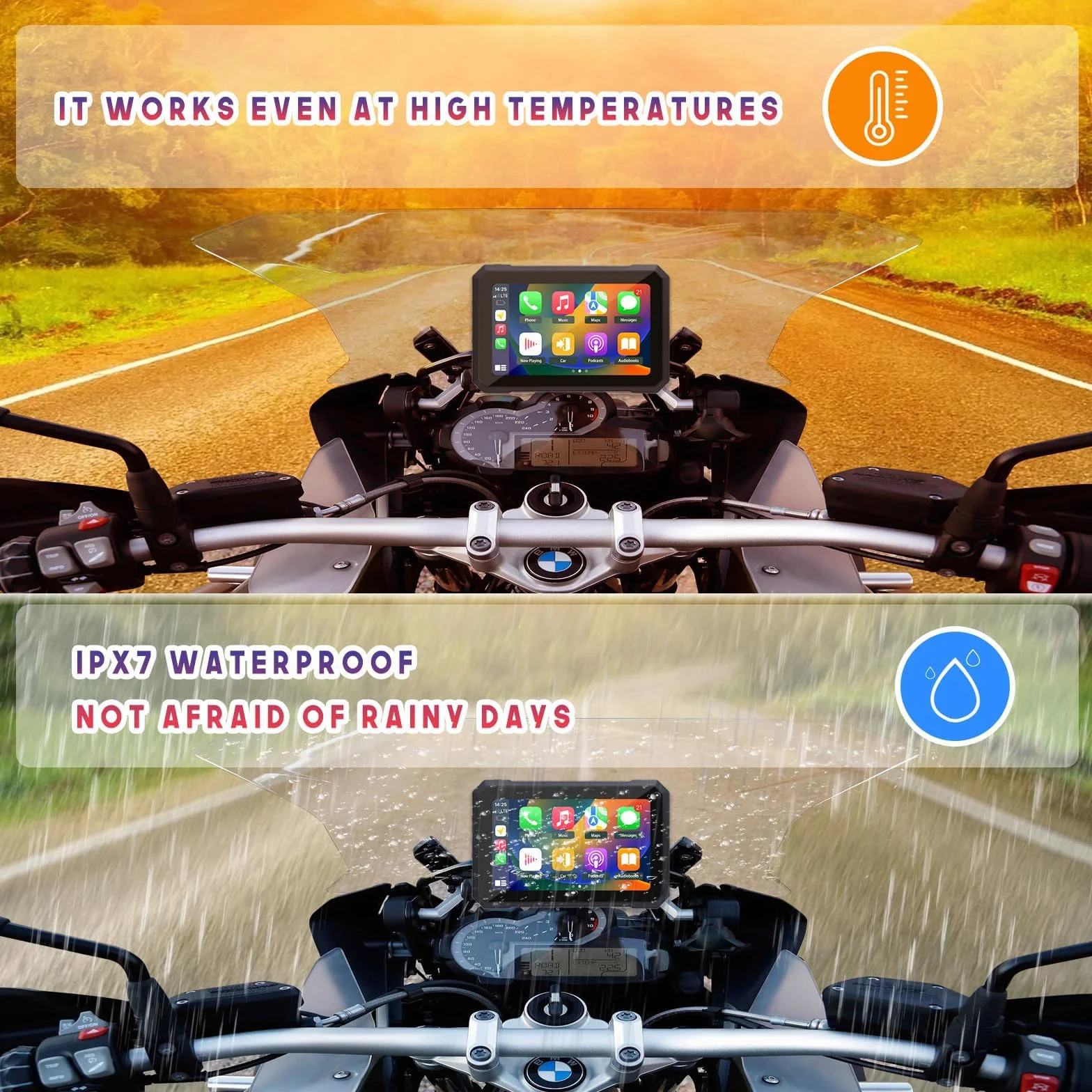 KAOLALI Senza Fili Schermo Carplay per Moto 7 Pollice IPS Touchscreen Portatile Impermeabile IPX7 Navigazione GPS