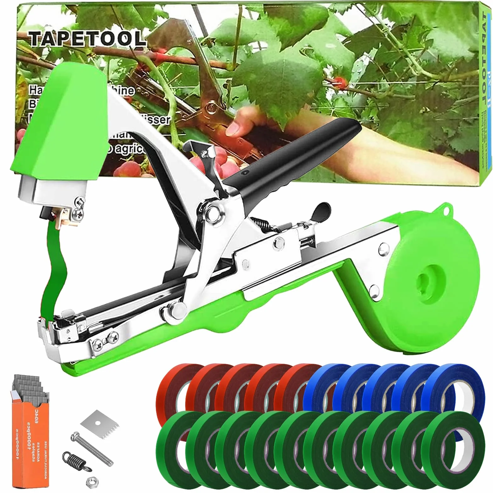 TOGETDREAM Legatrice per Piante Tying Macchina Nastro Strumento Vigneto Pomodori Lega Tape Tool Attrezzi Orto Pinza Legatrice con 20 Rotoli di Nastro ed 1 Scatola di Graffette
