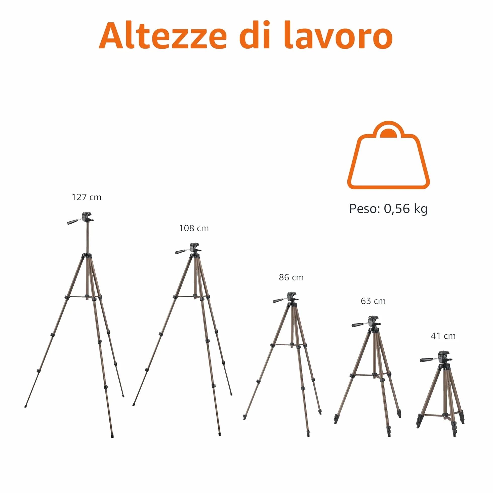Amazon Basics Treppiede per Fotocamera 127cm, Leggero, con Borsa, per DSLR, Champagne