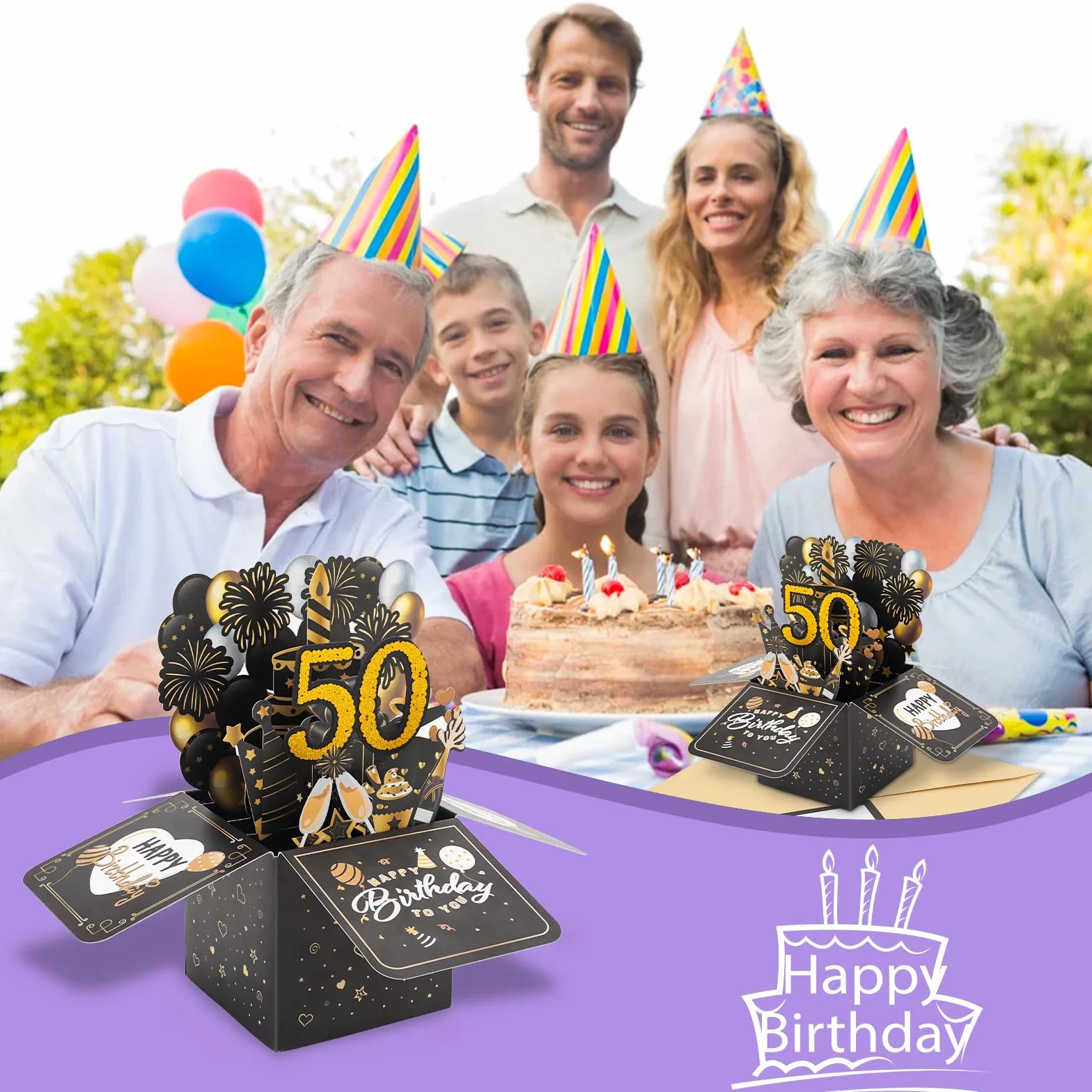 Coicok Biglietto Auguri 50 Anni Pop Up 3D Compleanno Uomo Donna Matrimonio