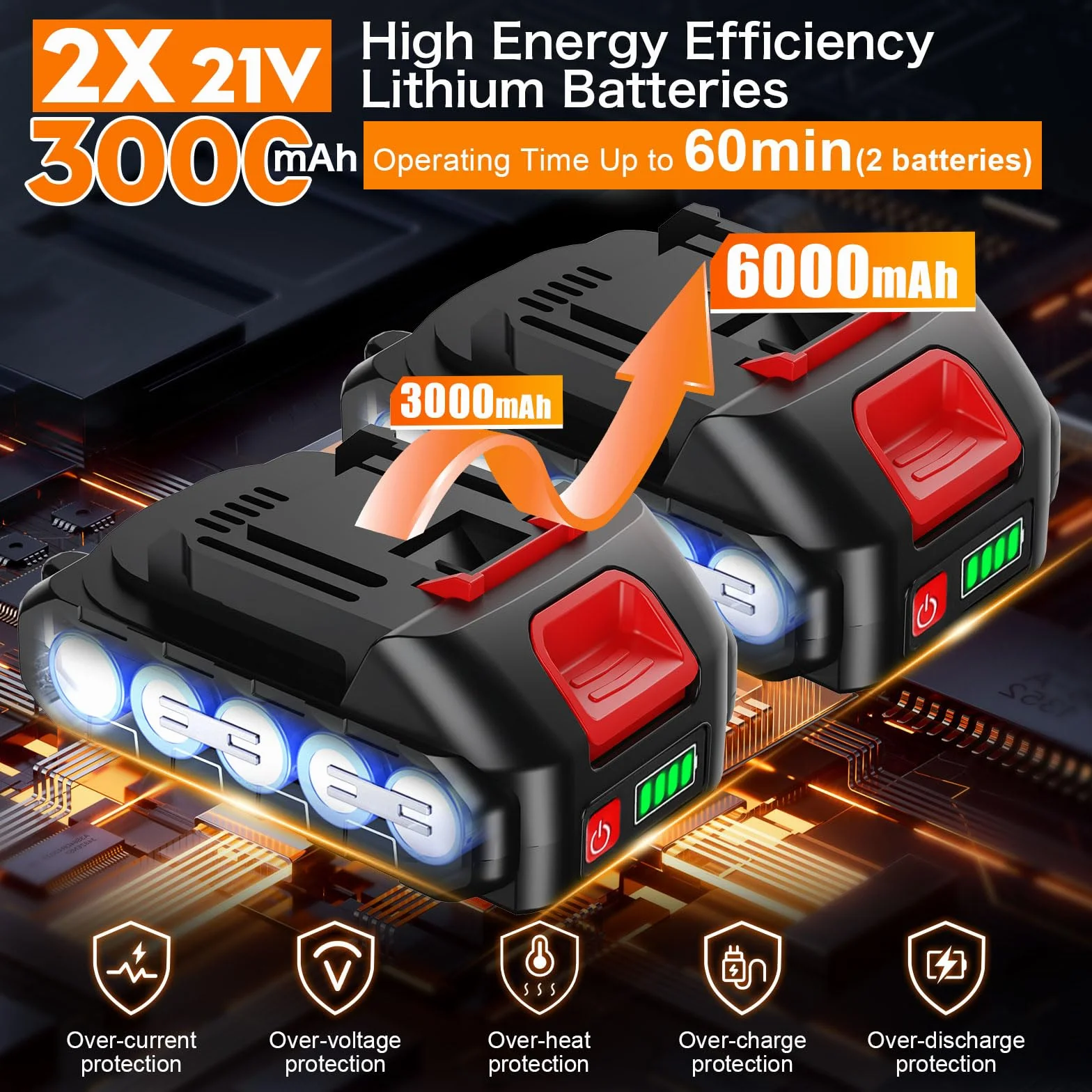 Idropulitrice a Batteria Senza Fili, Idropulitrice Portatile Potente con 2x3000 mAh Batterie, Motore Brushless, 100 Bar, Tubo da 5M, Ugello 6 in 1, Pistola Idropulitrice per Auto Giardino Irrigazione