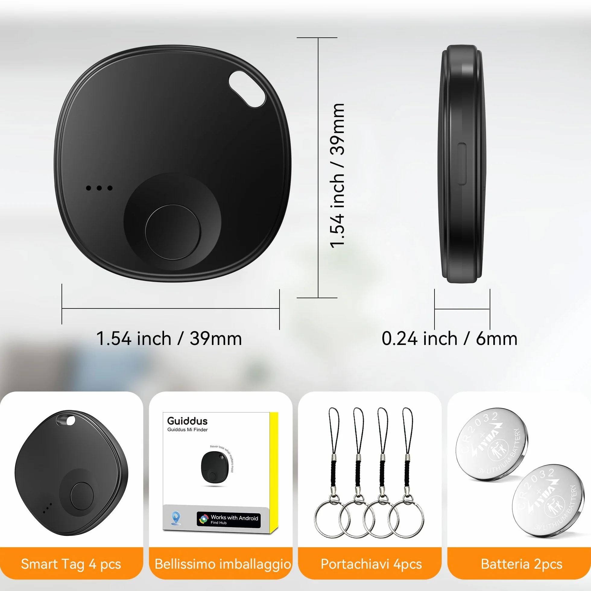 Smart Tag Bluetooth Localizzatore 4 Pezzi Air Tracker Android Compatibile Google Find Hub per Chiavi Bagagli Valigie Portafogli