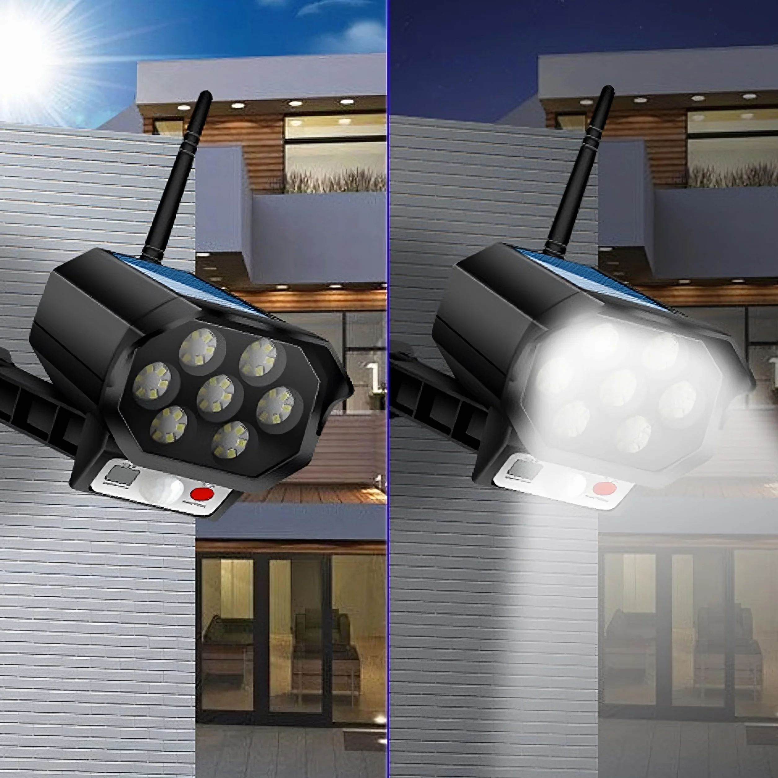 Retoo Finta Telecamera di Sorveglianza Esterna CCTV con Luce LED Solare Pannello Solare a Parete