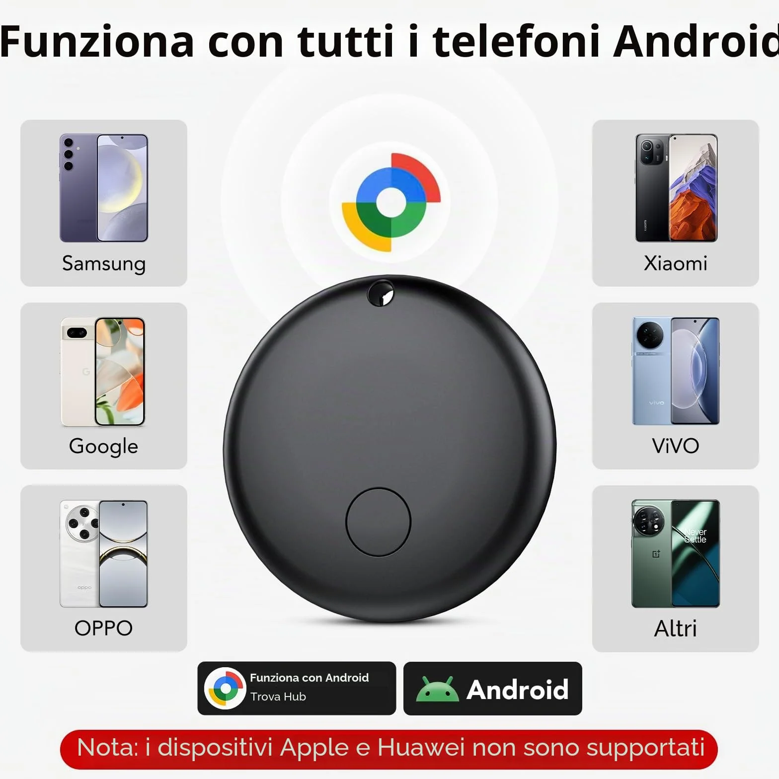 Android Smart Tag Tracker con Google Find Hub IP68 Impermeabile Bluetooth Localizzatore Custodia Protettiva 4 Nero