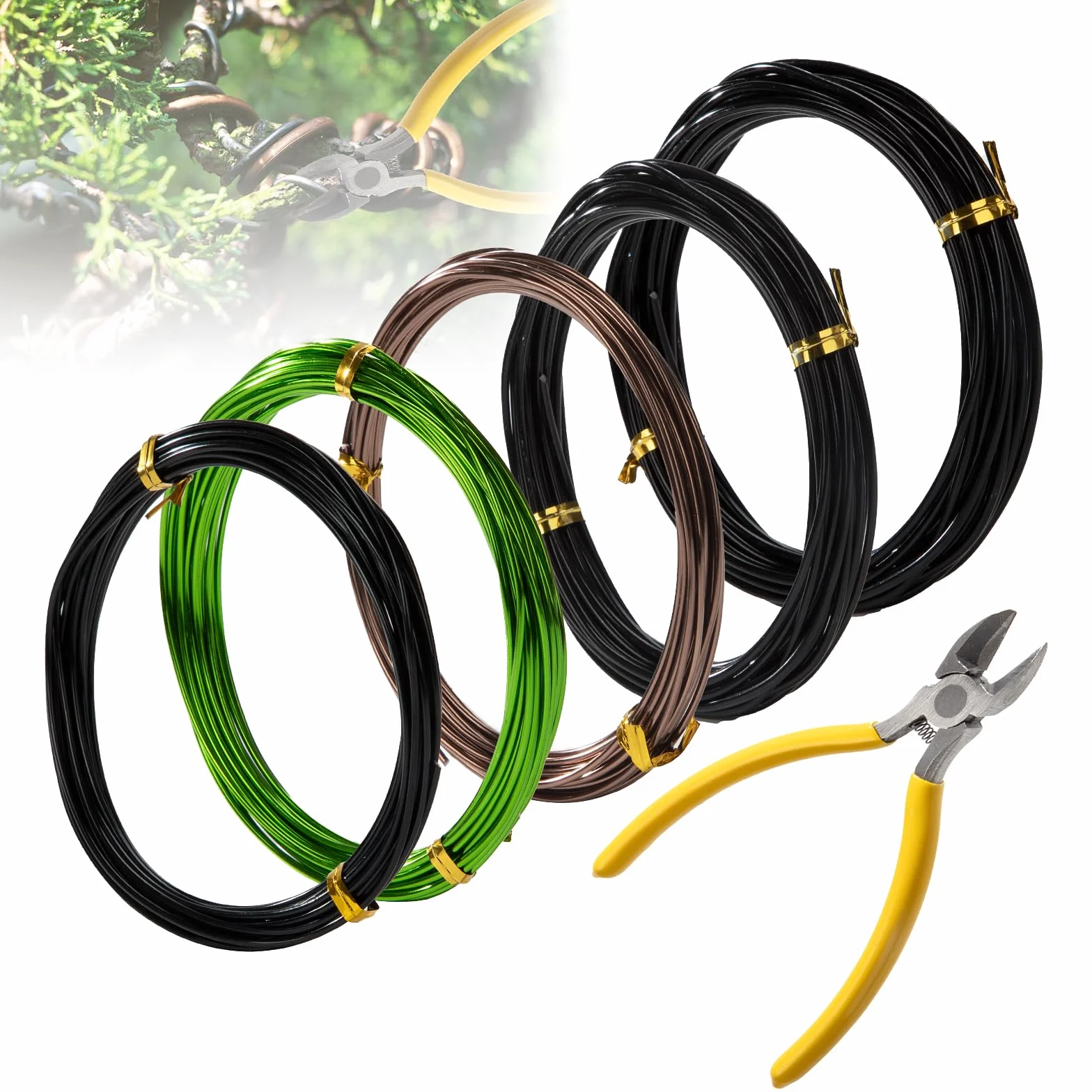 Filo in Alluminio per Bonsai 5 Rotoli con Tagliafili Bonsai Filo di Alluminio Anodizzato 1 mm/1,5 mm/2,0 mm Bonsai Filo per Piante per Alberi Bonzai Indoor Tronchi Totale 25m