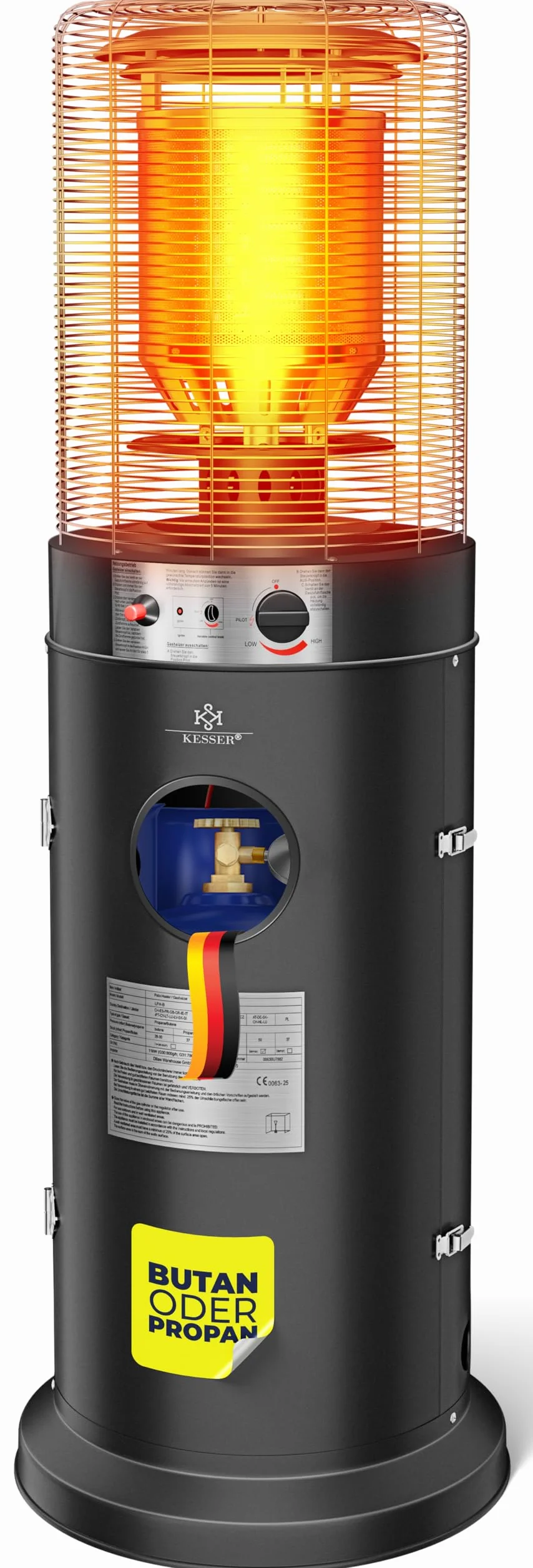 KESSER Riscaldatore radiante a gas Fungo 12,5 kW Stufa da esterno Nero
