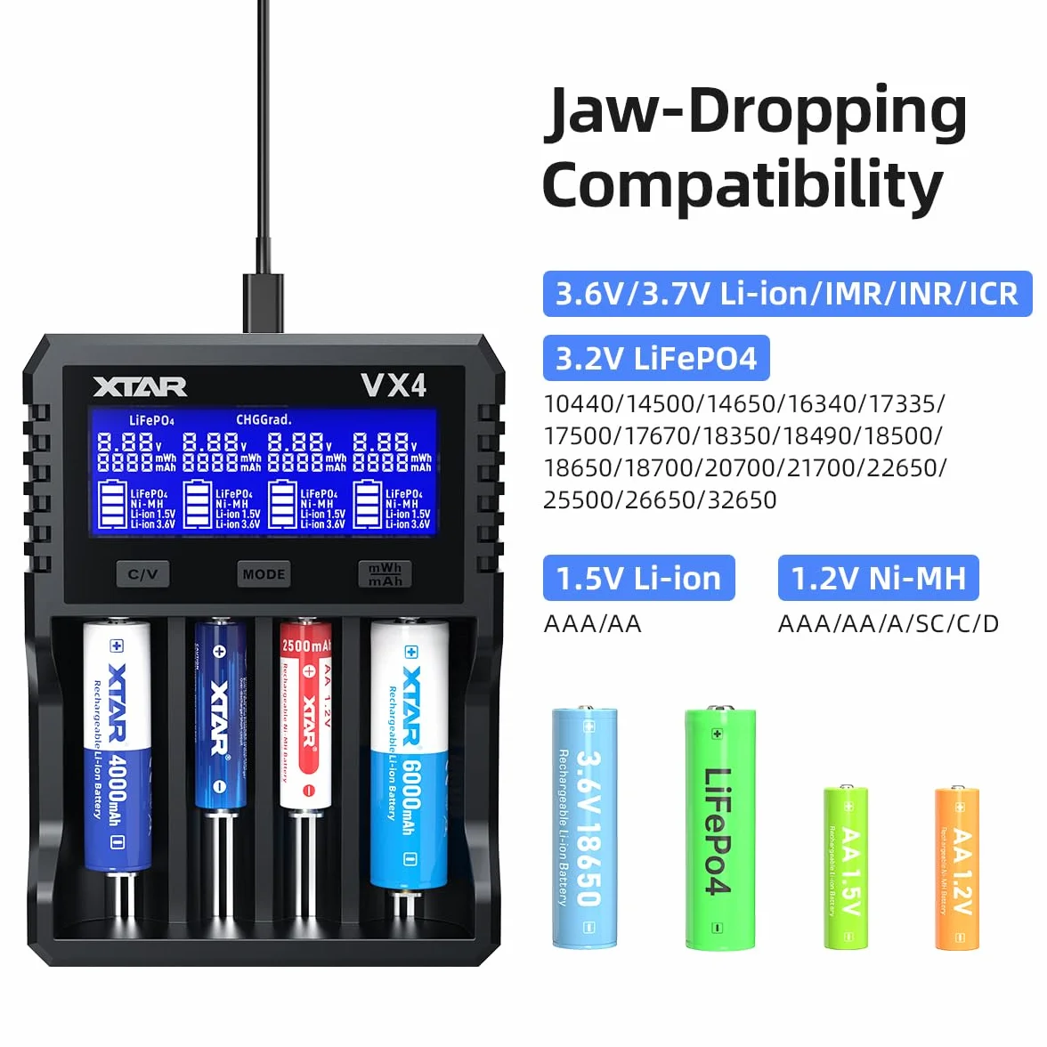 Xtar VX4 Ładowarka i tester pojemności Li-ION LiFePO4 NI-MH 1,2-3,7 V