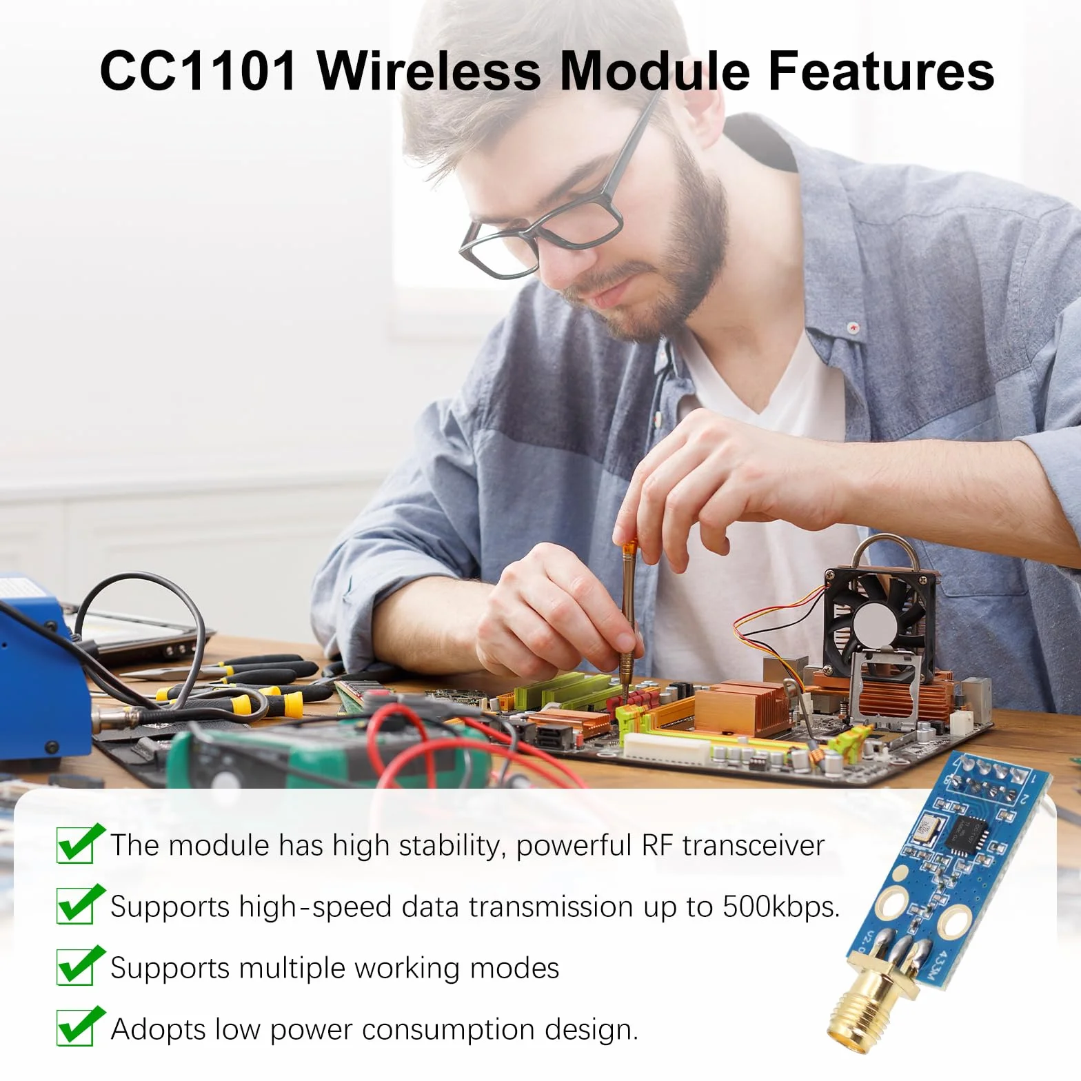 CC1101 Modulo Wireless 433MHz con Connettore Antenna SMA 1.9-3.6V DC per Arduino 3PCS
