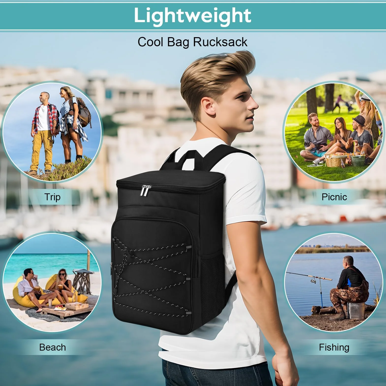 Ejoyous, zaino termico da picnic, grande capacità, resistente all'acqua, borsa da pranzo a prova di perdite per viaggio, escursionismo, spiaggia, scuola, campeggio, barbecue