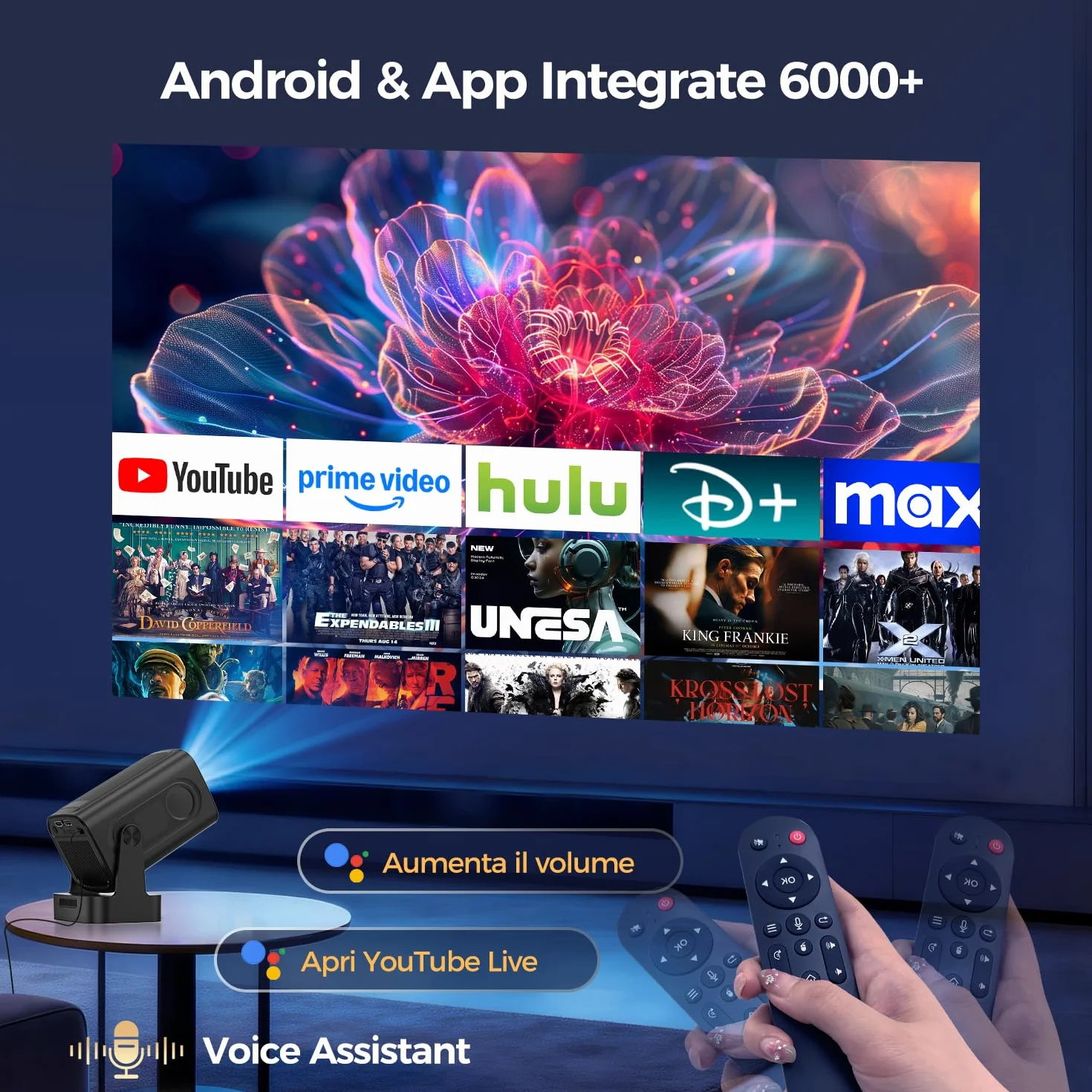 Alwtniet Proiettore 4K 1080P Portatile Android WiFi 6 BT 5.4 260ANSI HY310 Mini Projector HDMI USB
