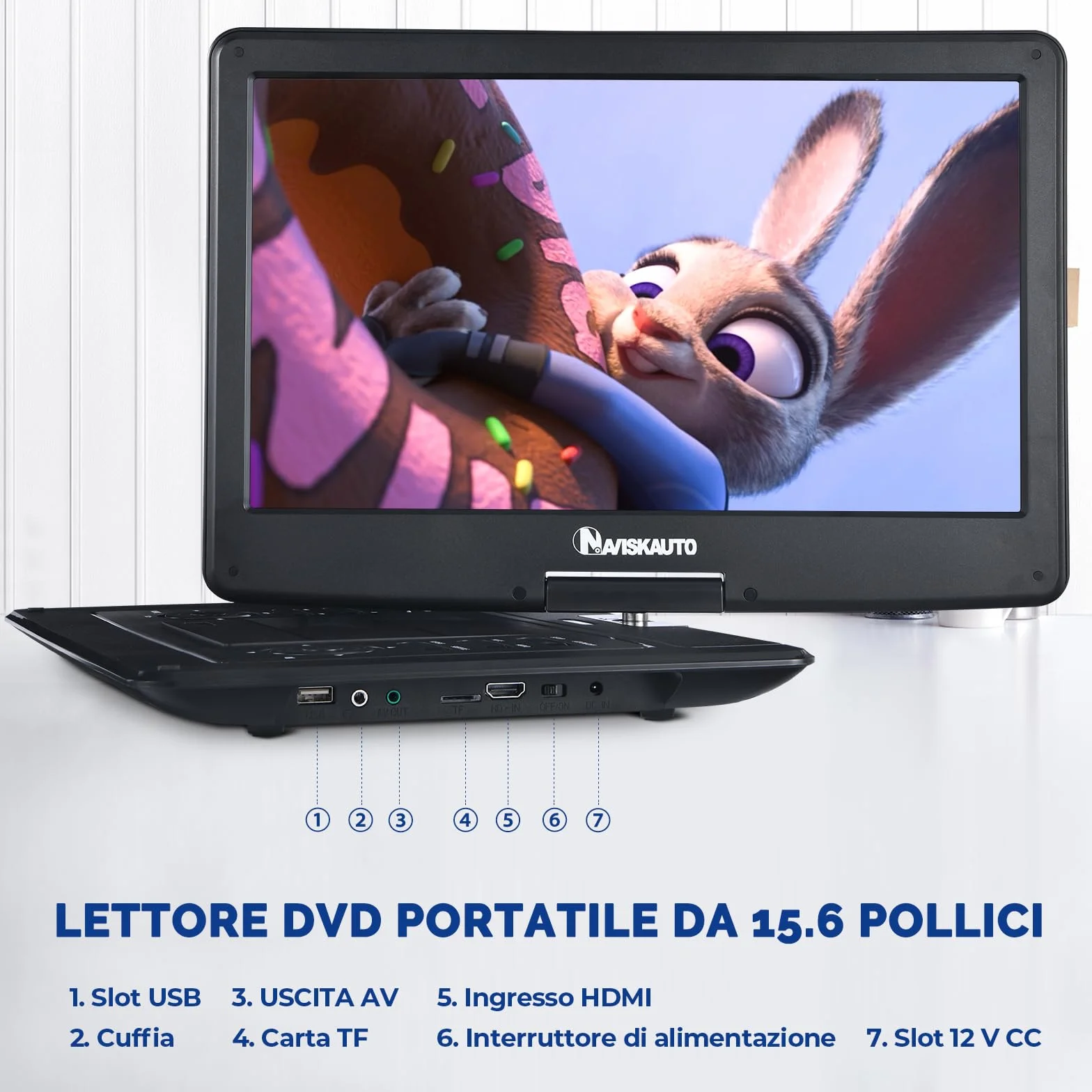 NAVISKAUTO Lettore DVD Portatile 17,5 Pollici Schermo 16 Pollici HDMI USB TF AV OUT Region Free