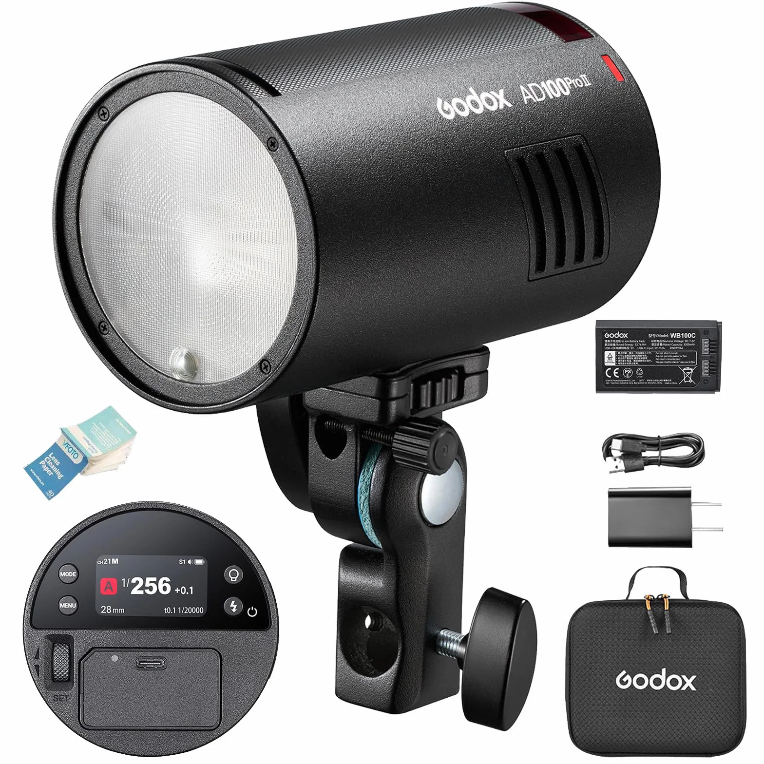 GODOX AD100ProII Pocket Flash Speedlite 100Ws TTL HSS 1/8000s 2,4GHz Strobe Light 0,01s-1,5s Riciclo LED 2W Batteria 7,2V 2850mAh